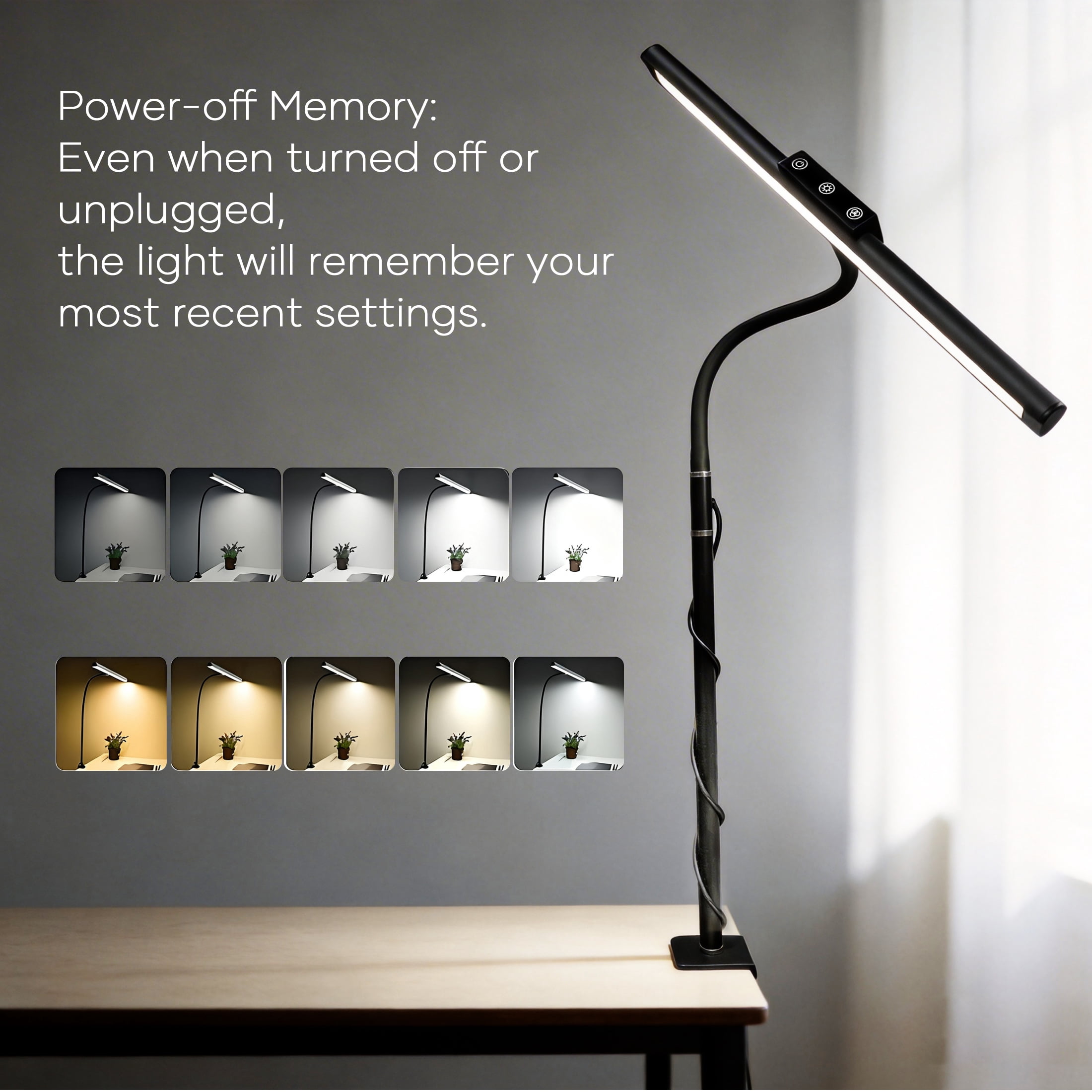 ORFELD LED Desk Lamp with Clamp, Stepless Dimming, Flexible Gooseneck for Office & Home (Black, 17 in) flcx4