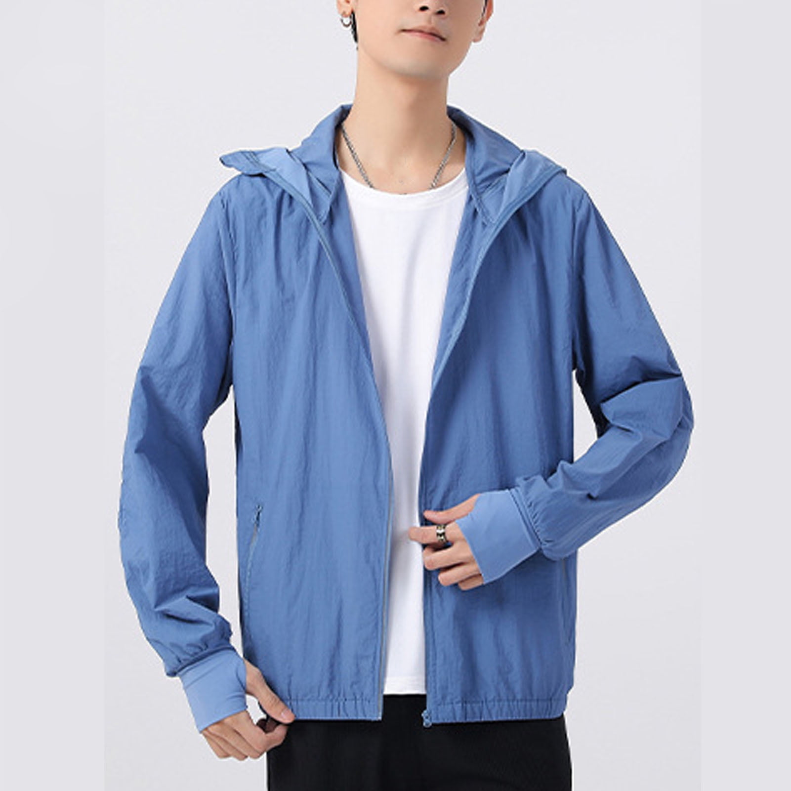 Riousery Men's Cooling Fan Jacket Air Conditioned Work Shirt with 3-Speed Fan (Blue, M) nwik3