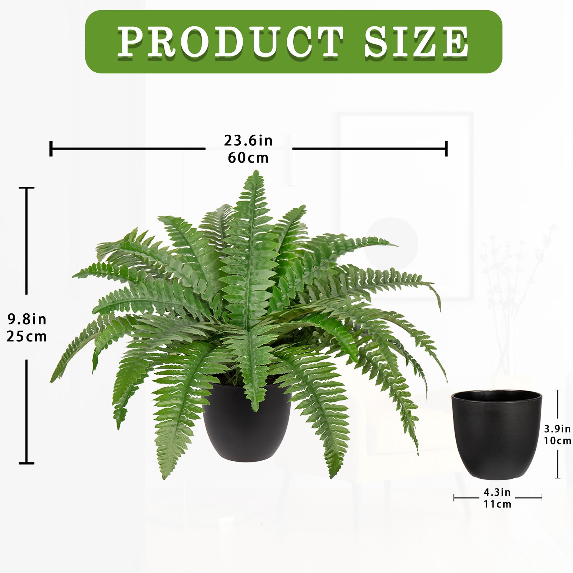 GnFlus Artificial Boston Fern Potted Plant for Home and Office Decor (Green, 9.8 in Tall) vja58