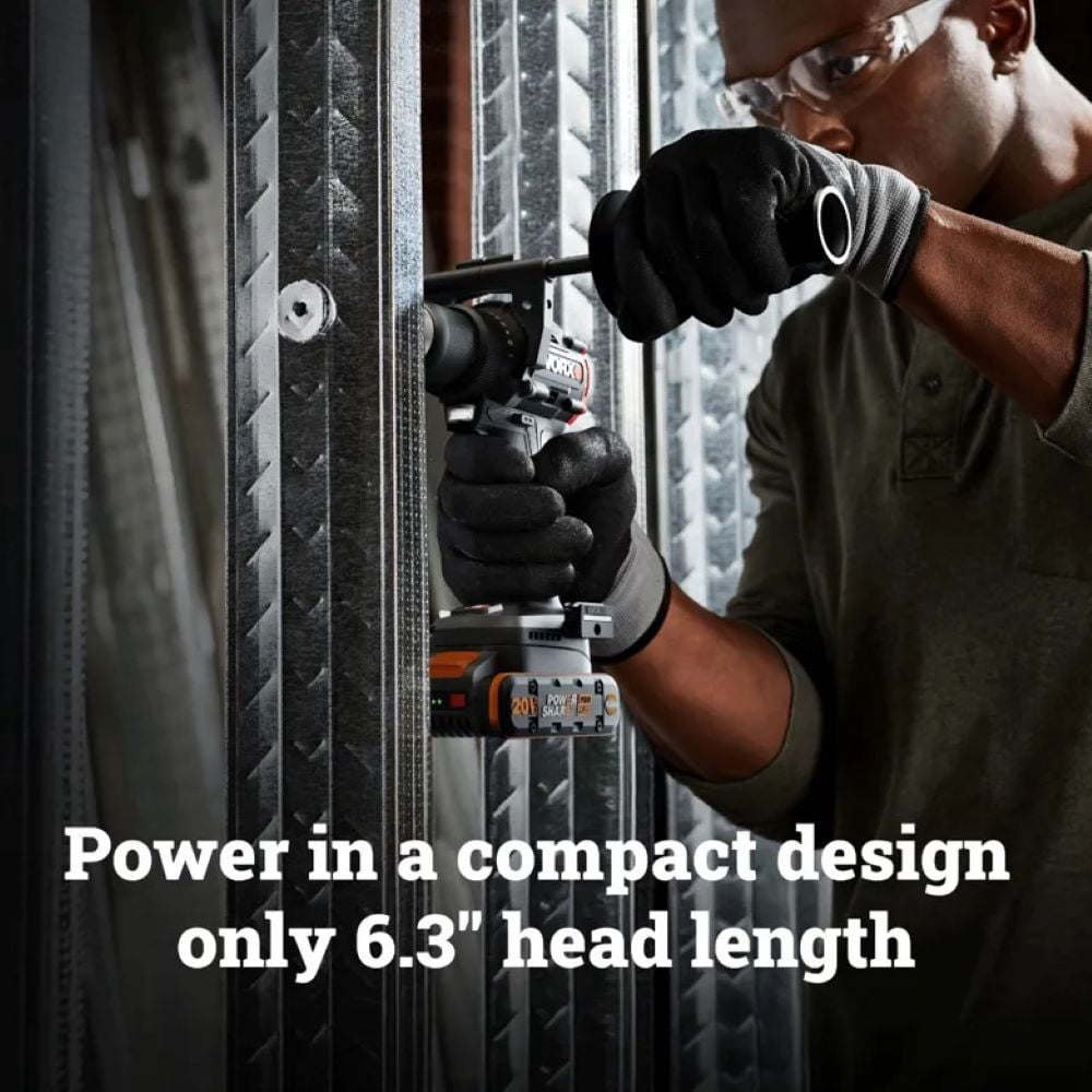 Worx WX109L 20V PowerShare Brushless Cordless Drill and Driver Kit (Black, 0.5 in Chuck) 9ymt3