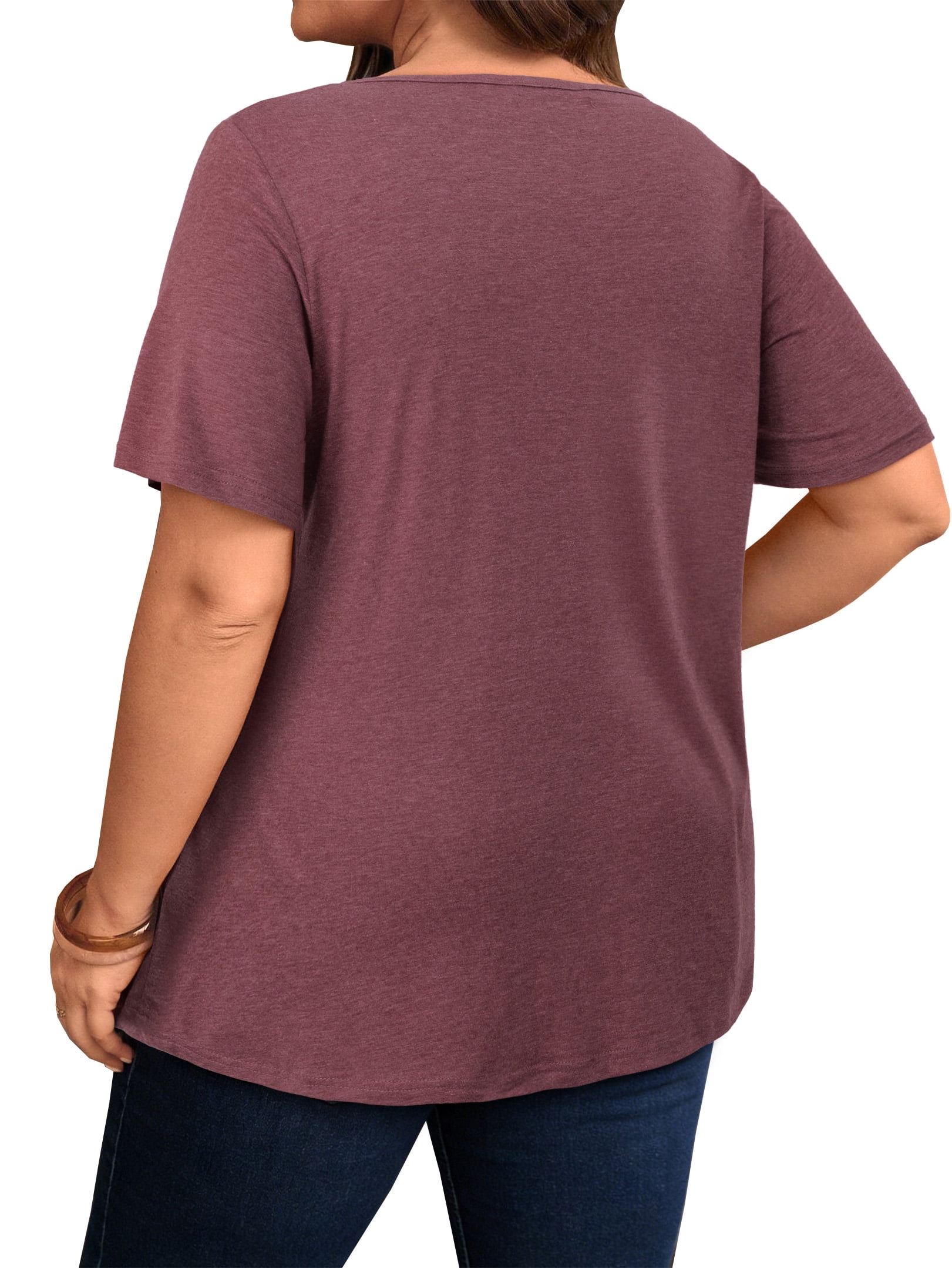 WellSize Women Plus Size Lace Tunic Blouse Casual Crew Neck Short Sleeve Summer Shirt (Brown, XXL) r1k85