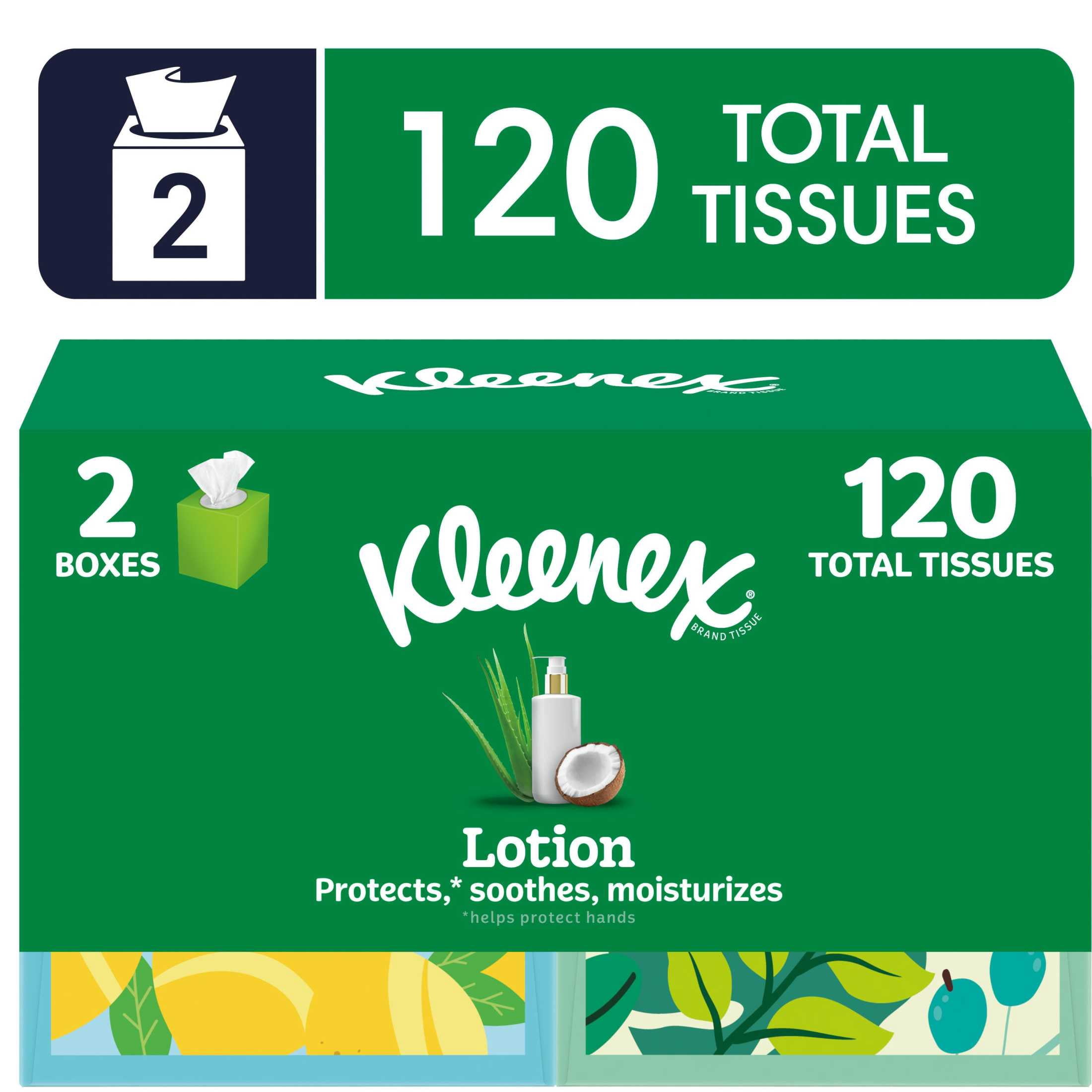 Kleenex Lotion Facial Tissues with Coconut Oil & Aloe, 3-Ply Cube Boxes (2 Pack, 120 Total Tissues) p8yrz