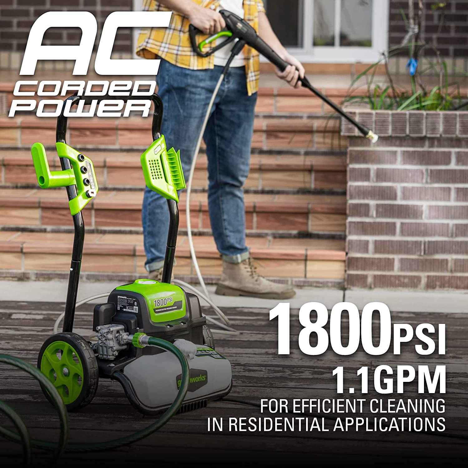 Greenworks 1800 PSI Electric Pressure Washer (1.2 GPM, 13-Amp Motor) zqej6