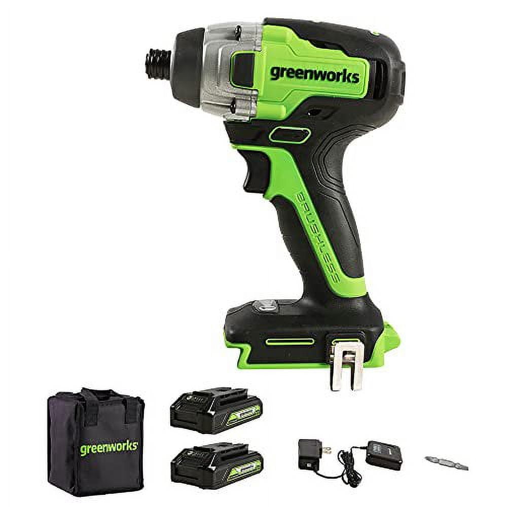 Greenworks 24V Brushless Cordless 1/4 in Impact Driver Set (Green, 2 Batteries & Charger) ton4l