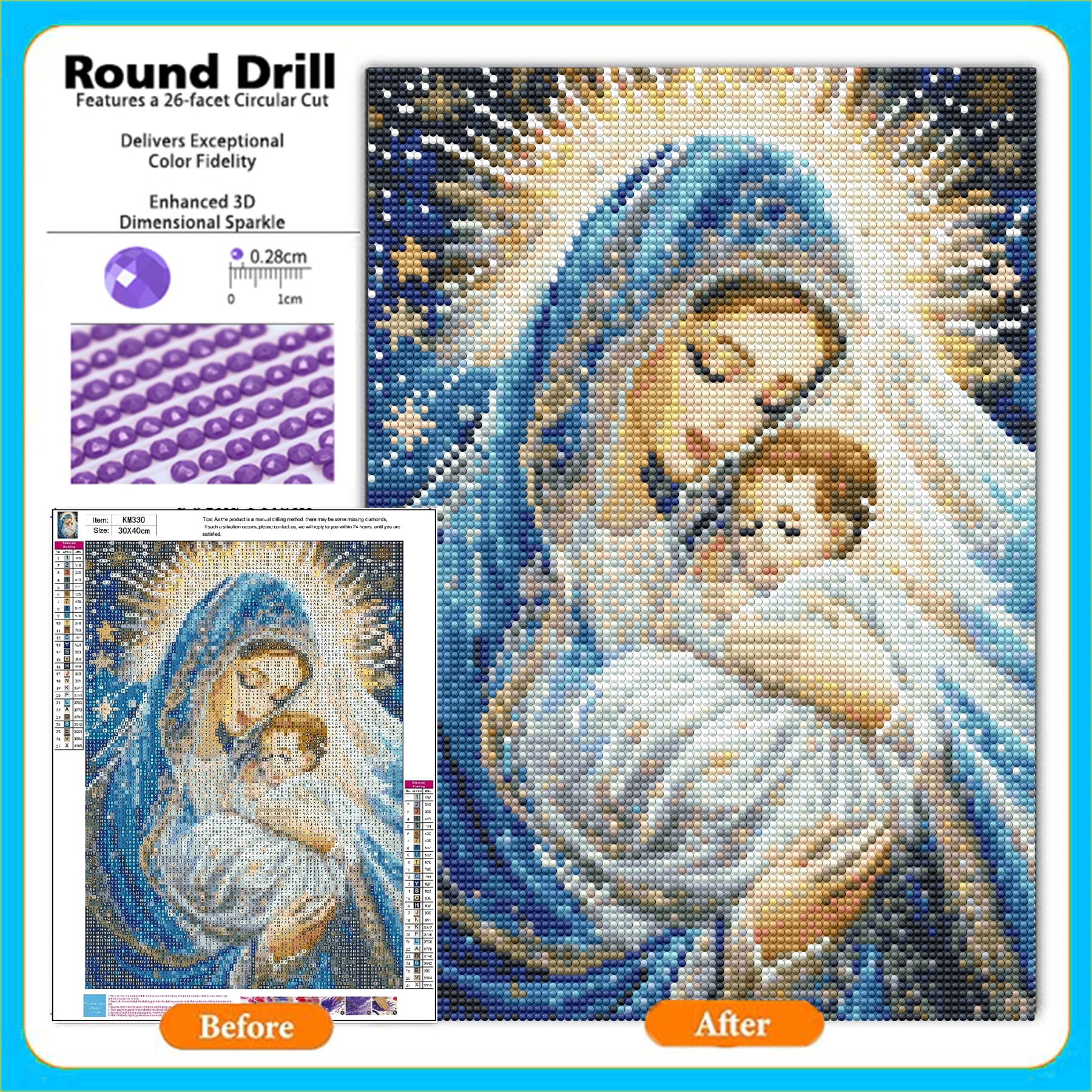 CSZPPQAF 5D DIY Diamond Painting Kit, Virgin and Child Gem Art Set for Home Wall Decor (11.8 in x 15.8 in) hgffj