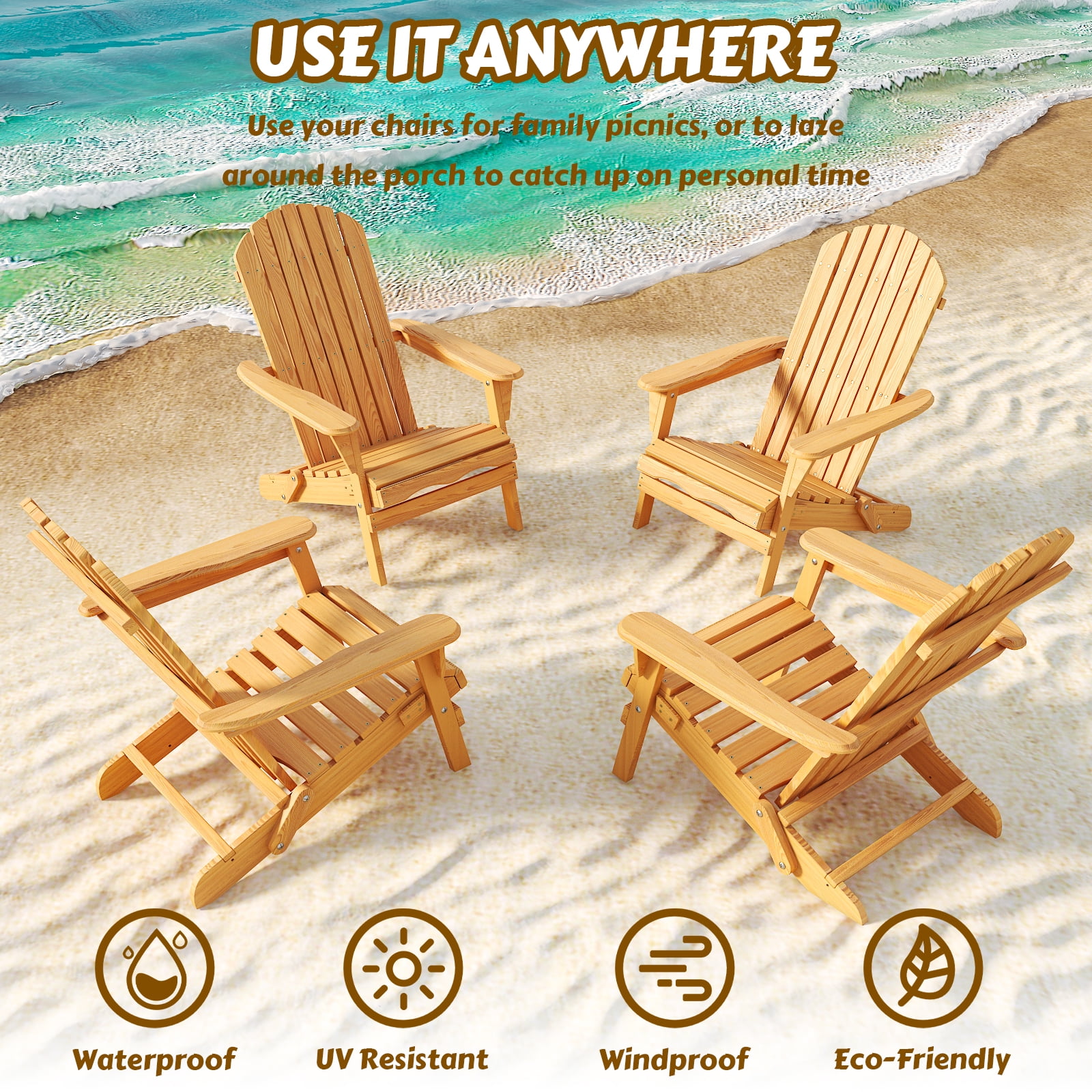 Ktaxon Folding Wooden Adirondack Chair, Weather-Resistant Outdoor Patio Seat (Brown, 35.4 in Height) m57r6