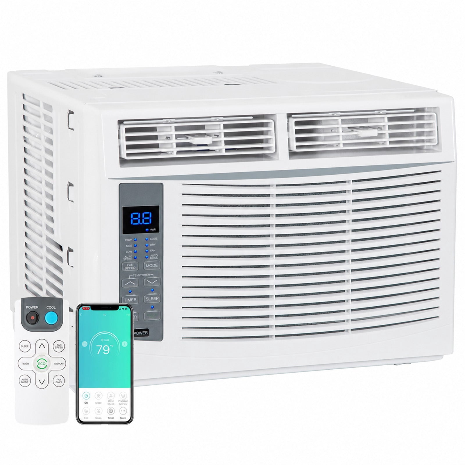 Mohavair 6000 BTU Window Air Conditioner Smart WiFi Cooling Unit for 250 Sq Ft Rooms (White, 23-34 in) lwucr