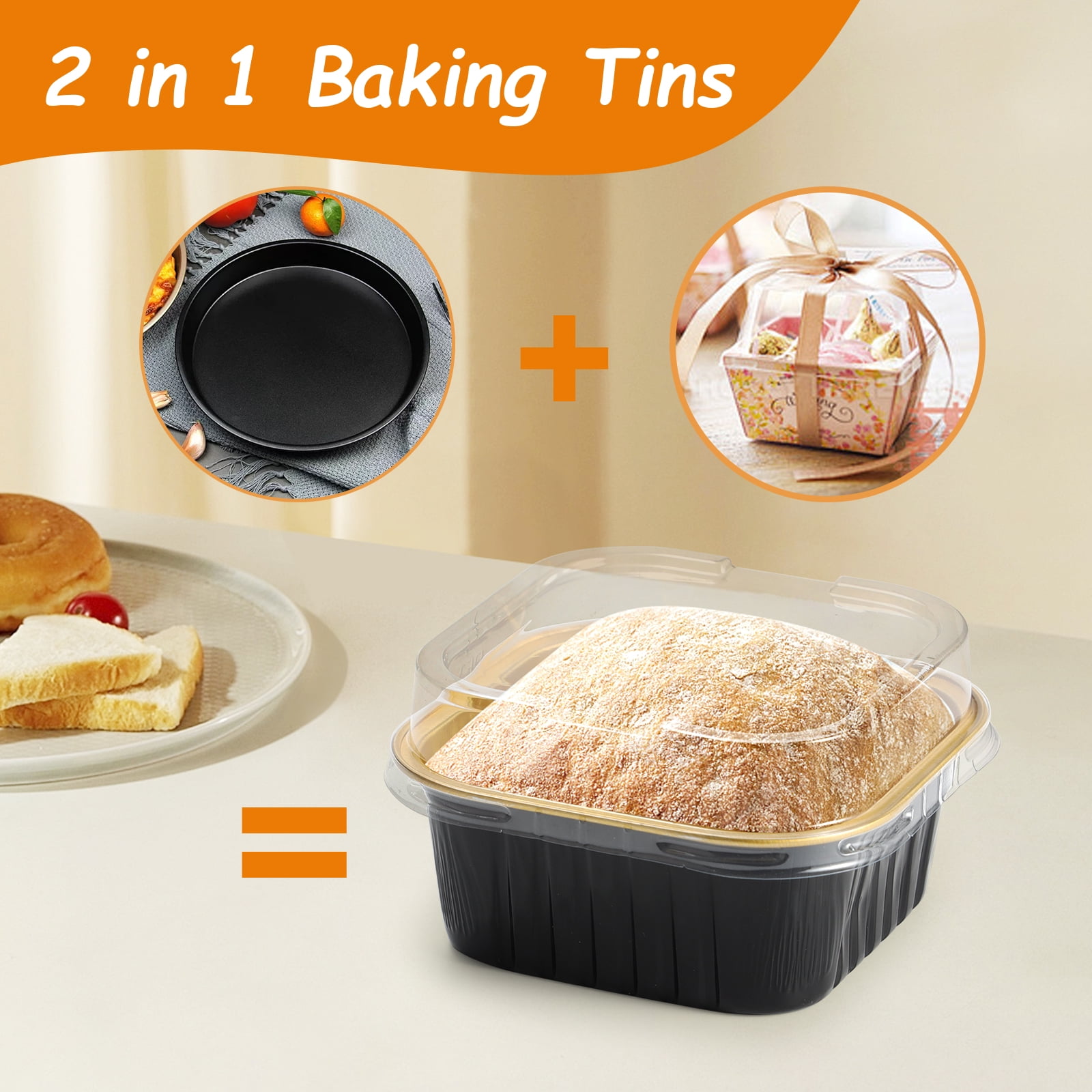 Norxziore Square Aluminum Foil Baking Cups with Lids (Gold, 5 fl oz, 50 Pack) 2u0hc