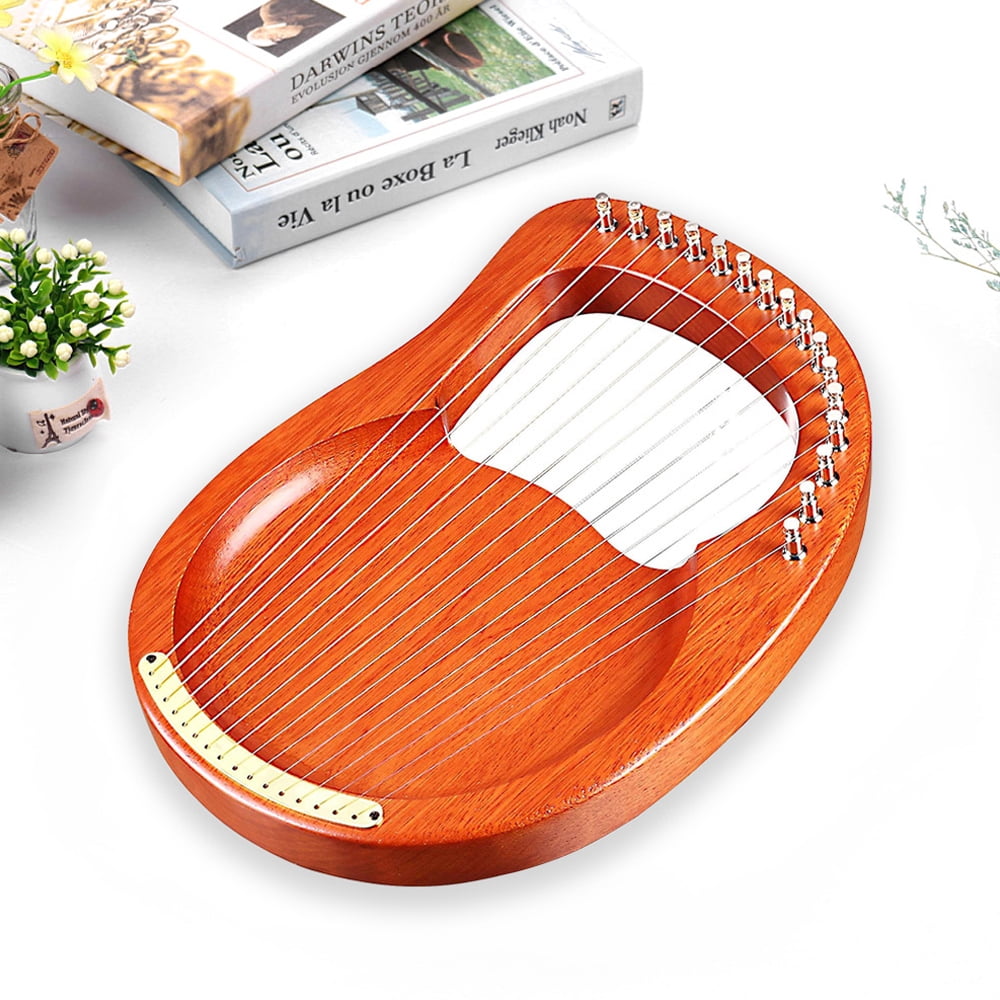 Walter.T 16-String Lyre Harp Mahogany Wood Musical Instrument with Tuning Wrench and Carry Bag (Brown) 8xlly