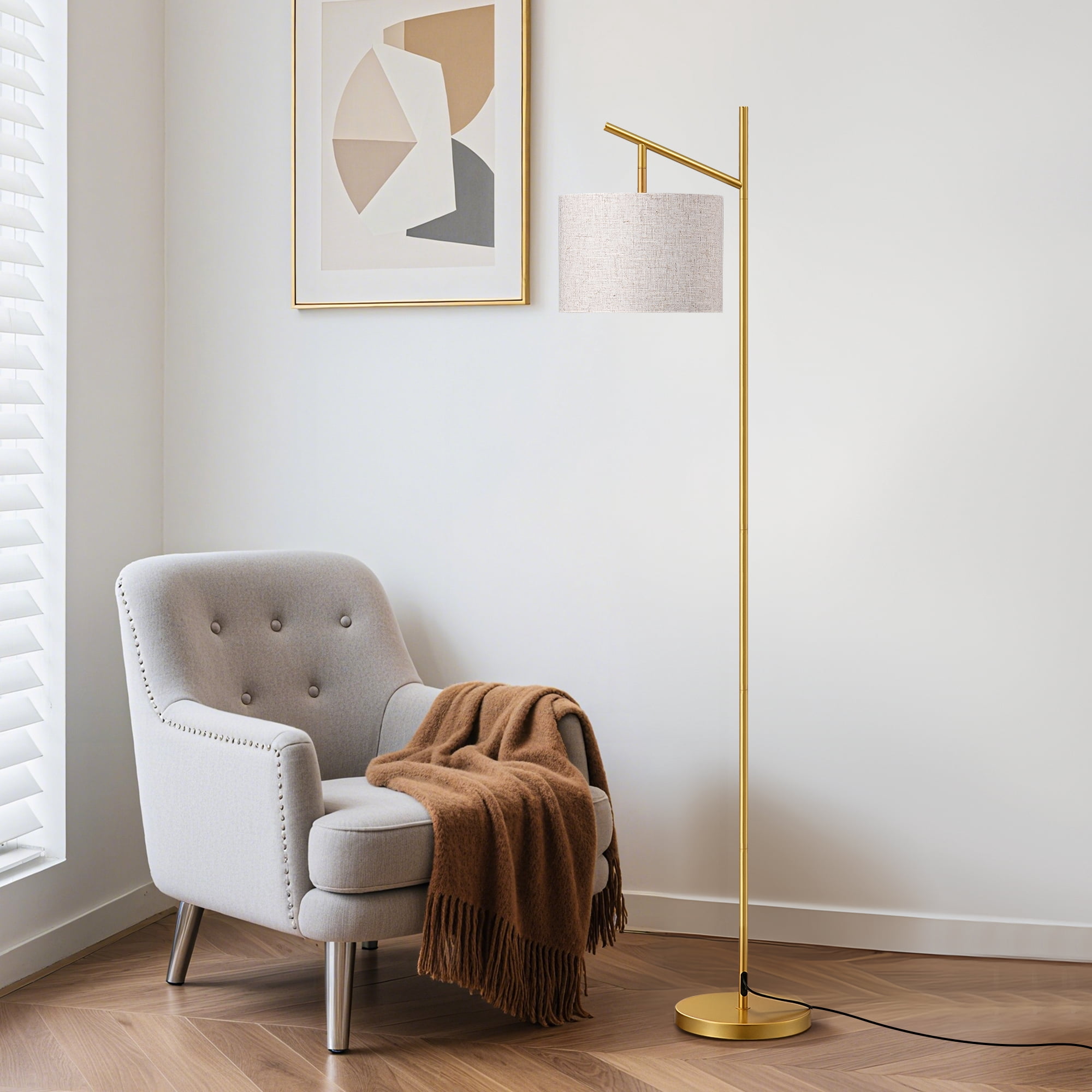 EDISHINE Metal Arc Floor Lamp with Foot Switch and Adjustable Shade (Golden, 64.7 in) npvfp