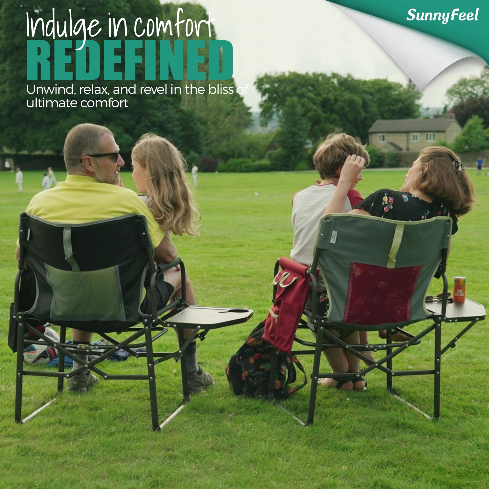 Sunnyfeel Heavy Duty Oversized Portable Folding Director Chair with Side Table and Storage Pockets (Black, 21 in x 25 in x 36 in) msdak