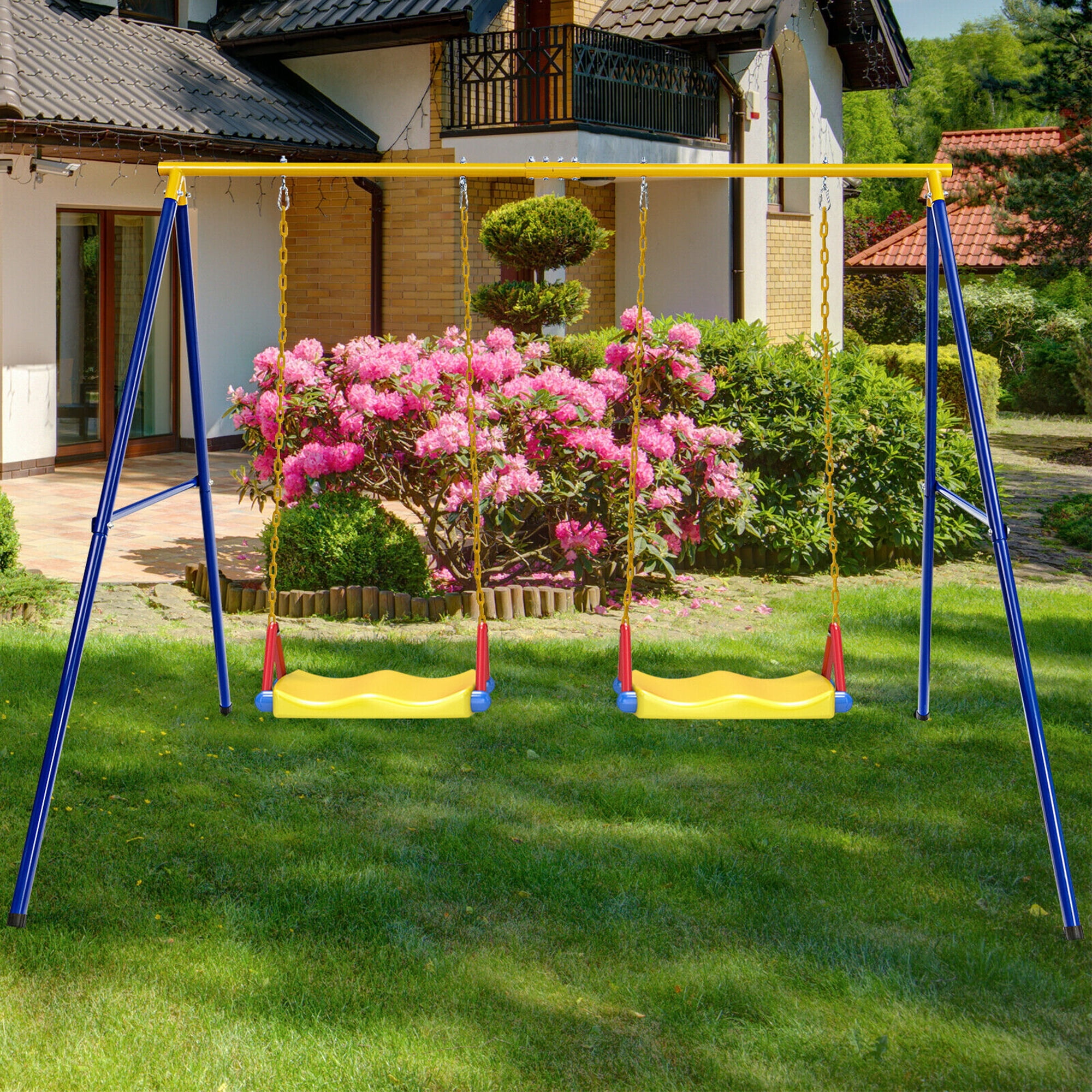 Gymax Heavy-Duty Metal Swing Frame Stand for Kids and Adults (Yellow, 660 lb Capacity) t2alr