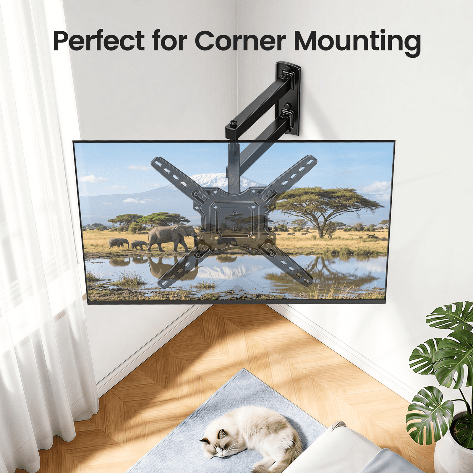 MountFTV Full Motion TV Wall Mount Bracket for 26-65 inch TVs (Articulating, Tilt, Swivel, 77 lb Capacity) x08tj