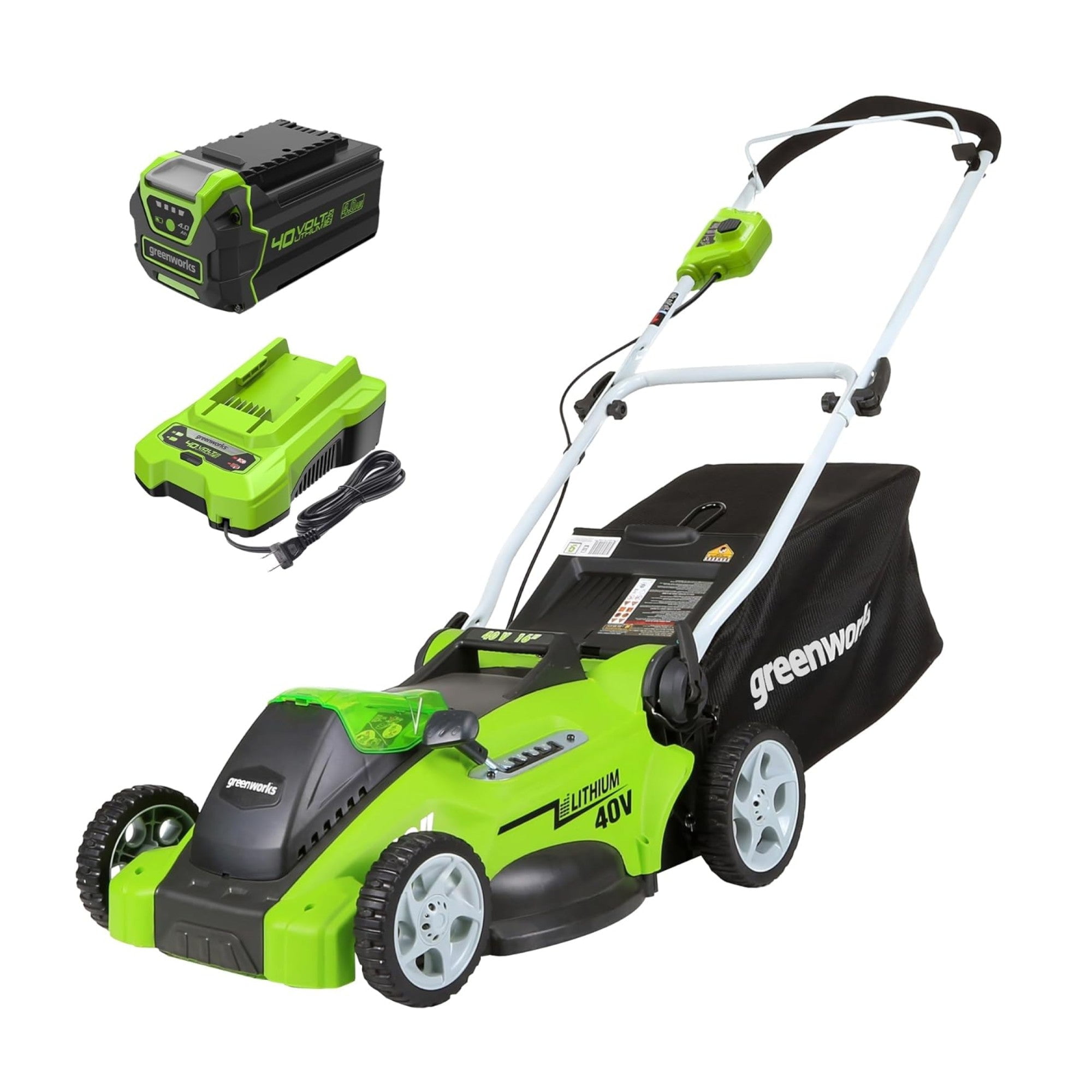 Greenworks 40V 16-inch Cordless Push Lawn Mower with 4.0 Ah Battery and Charger (Green, 16 in) 99ryg