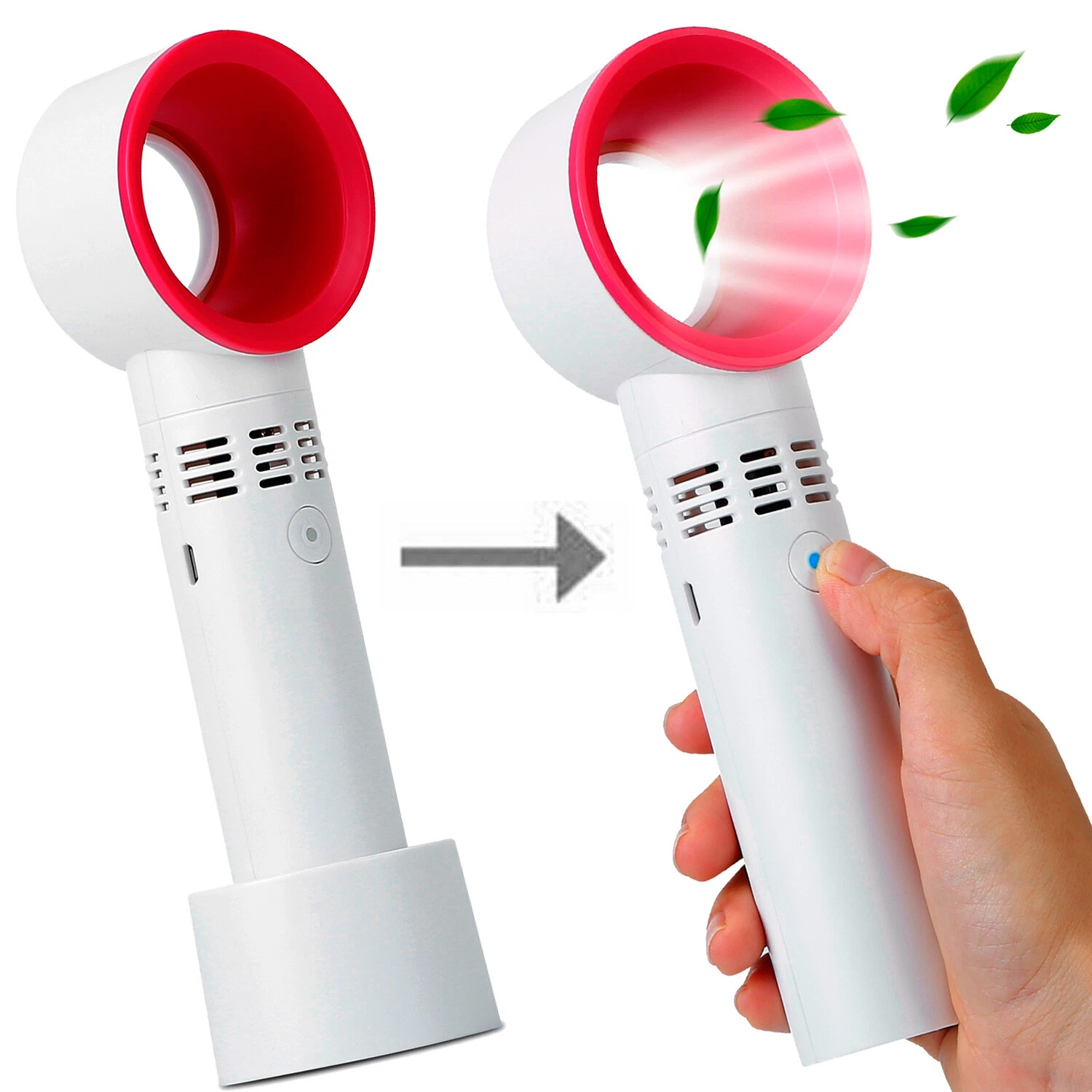 VAULT Handheld Bladeless Fan Portable USB Rechargeable Mini Air Cooler (White, 1 Pack) cr83h