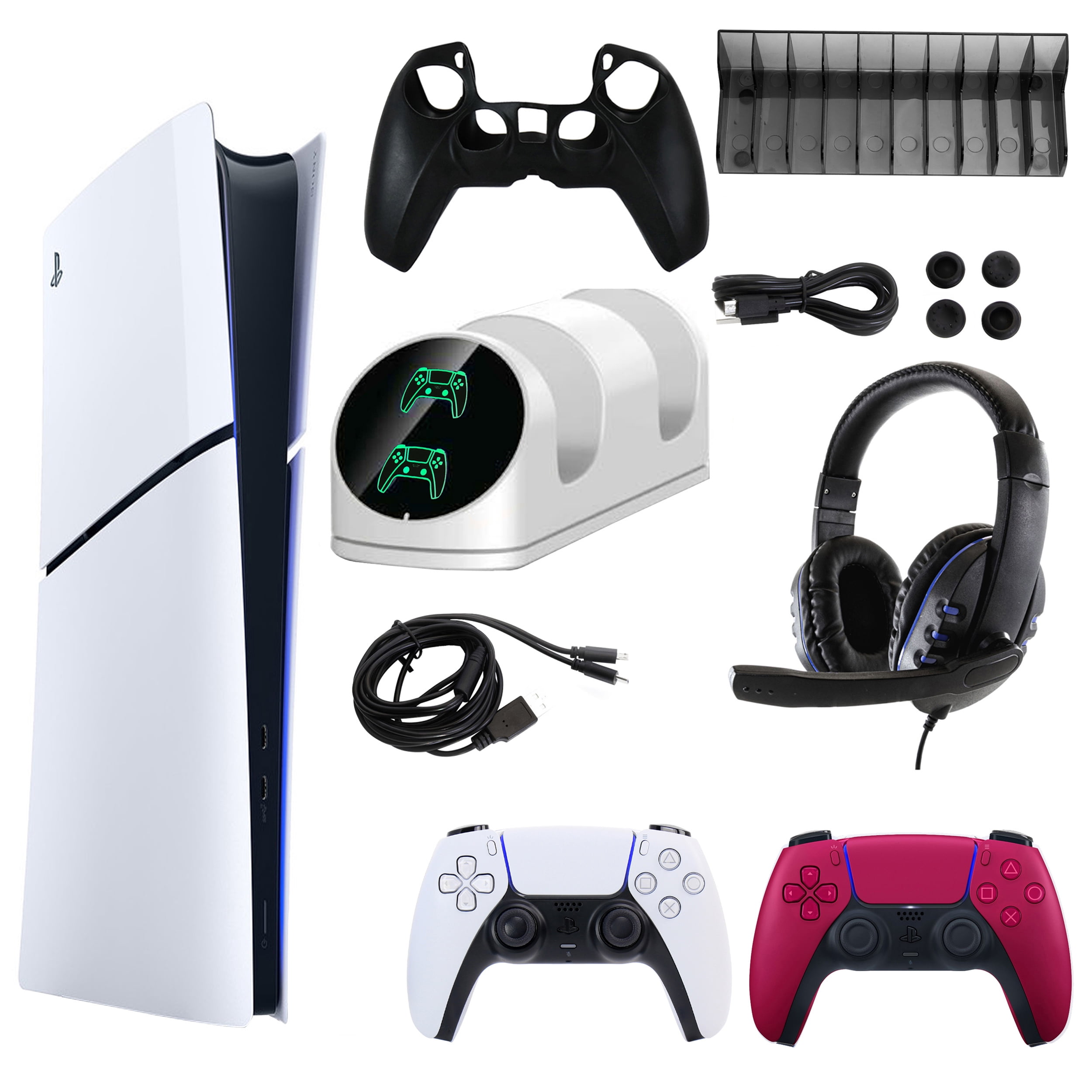 PlayStation 5 Slim Digital Console Bundle with Extra Red DualSense Controller and Accessories Kit (Red, 1 Console) jcvy7