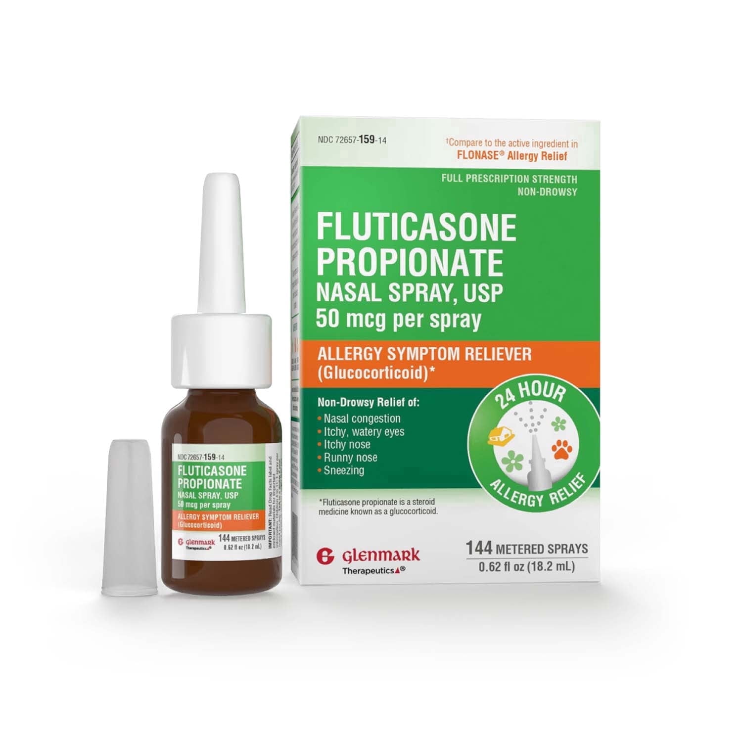 Glenmark Fluticasone Propionate Nasal Spray, Allergy Symptom Reliever, Non-Drowsy (144 Metered Sprays) 0bw9m