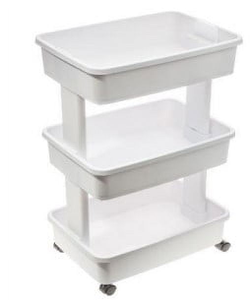 Mainstays 3-Tier Rolling Storage Cart, Multi-Purpose Organizer for Laundry and Home (Arctic White, 17.3 in x 12.5 in x 27.2 in) 9jpbk