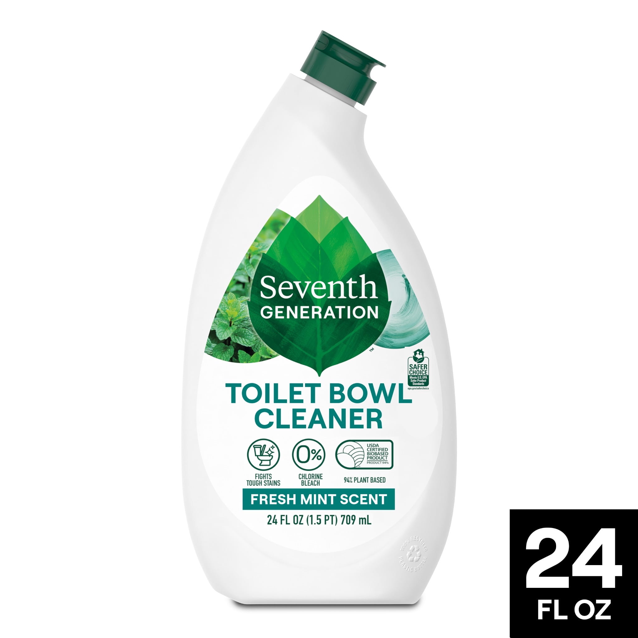 Seventh Generation Toilet Bowl Cleaner, Plant-Based Stain Remover, Fresh Mint (2 Pack, 24 fl oz) snh83