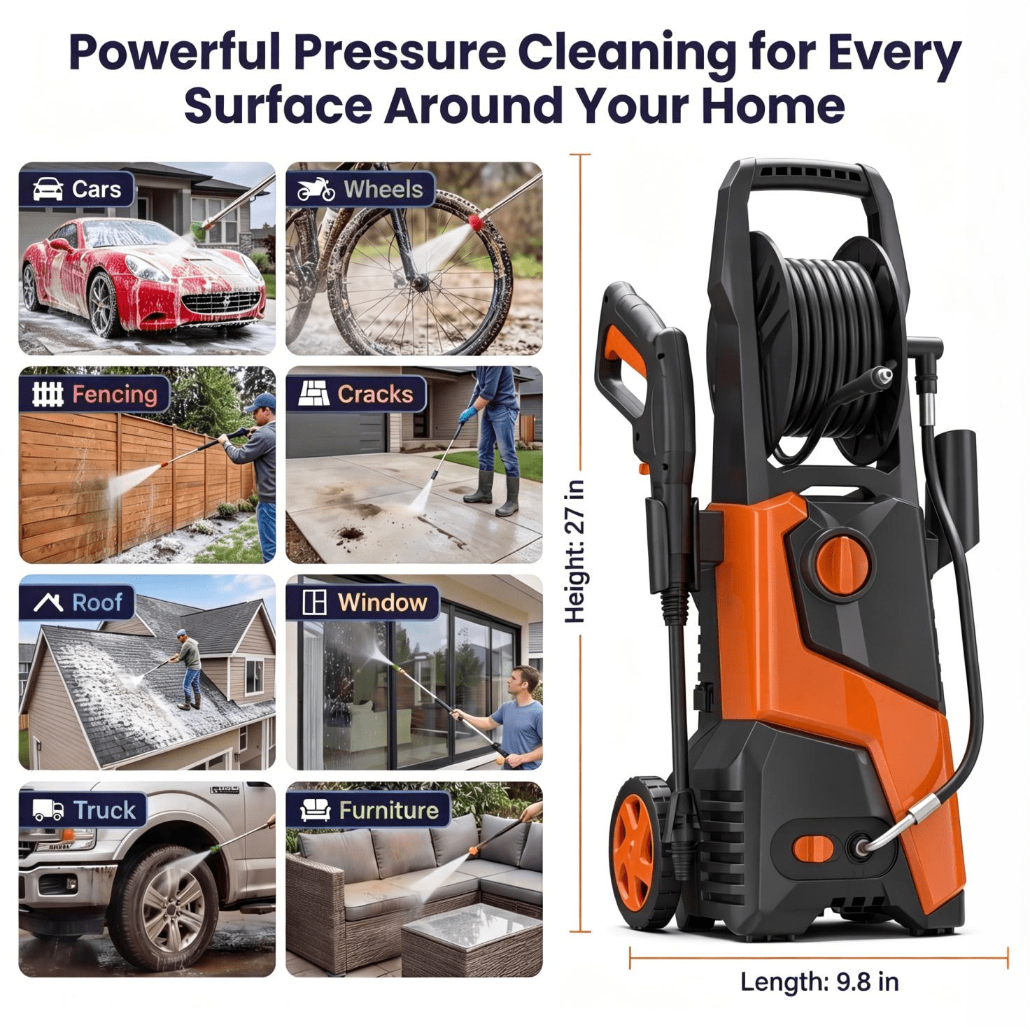 HONDMIN Electric Pressure Washer 4200 PSI 2.5 GPM (25 ft Hose, 16.9 fl oz Foam Cannon) t46hn