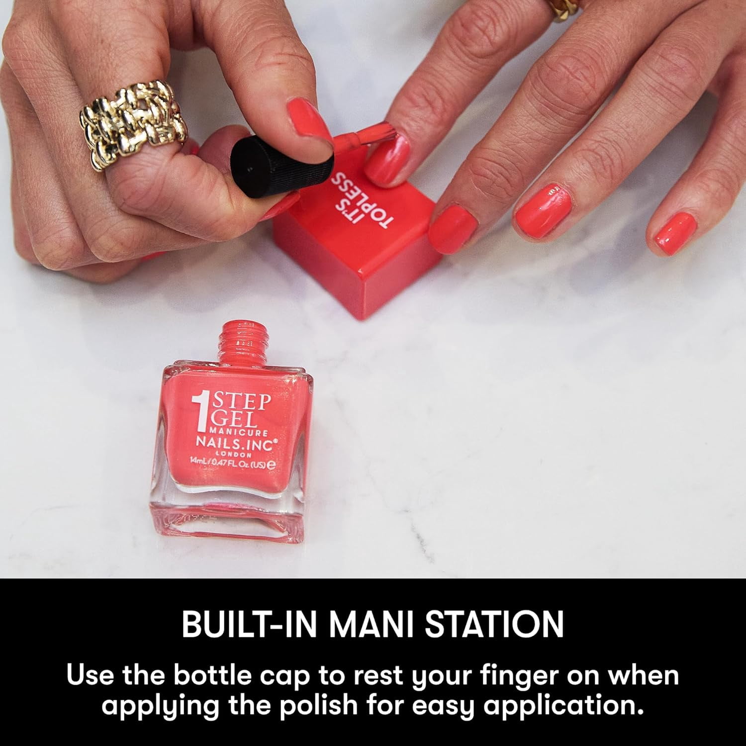 Nails Inc It's Topless Gel-Like Nail Polish, 4-in-1 Base Coat & Treatment, Lipstick Red (Kendall, 0.47 oz) x7lcr