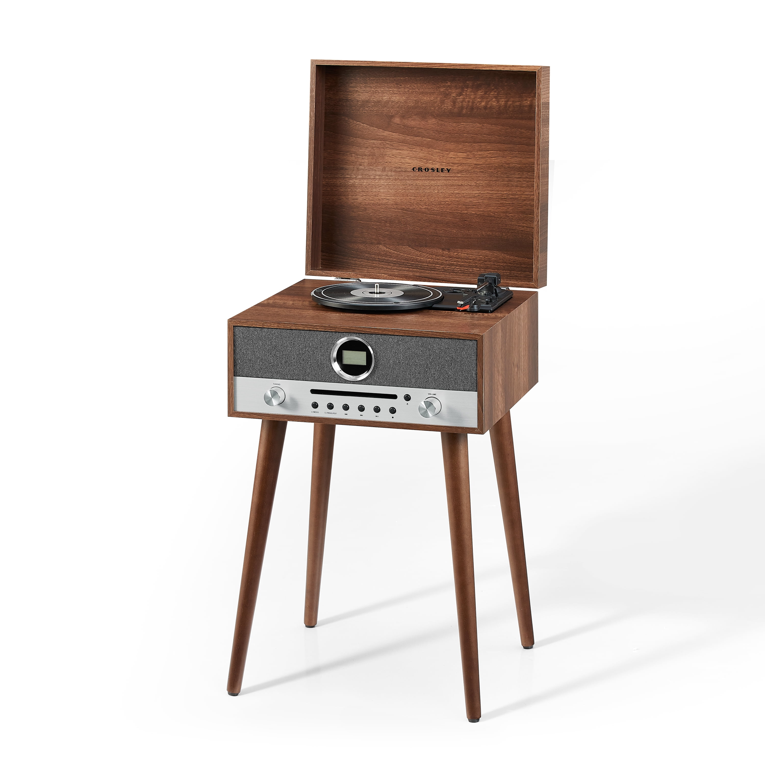 Crosley Nash 7-in-1 Record Player with Bluetooth (Wood, 17.5 in x 13.5 in x 9.5 in) 70vlu