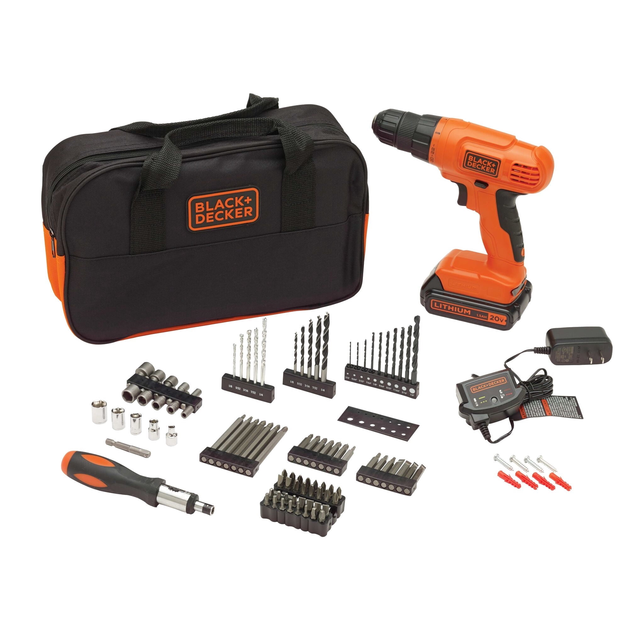 BLACK+DECKER 20V Cordless Drill and Driver Kit, Ergonomic Power Tool Set with 100 Accessories (Black, 1.5 Ah) ax3qq