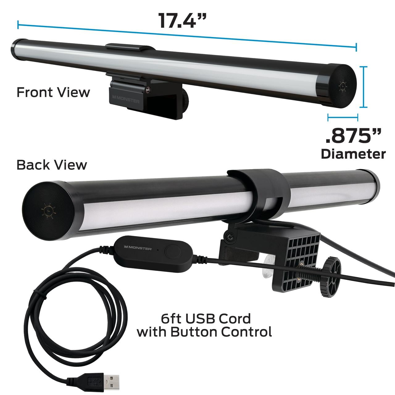 Monster LED Duo Monitor Light Bars with Smart Color Control and Razer Chroma Sync (RGB, 18.80 in) cxhlw
