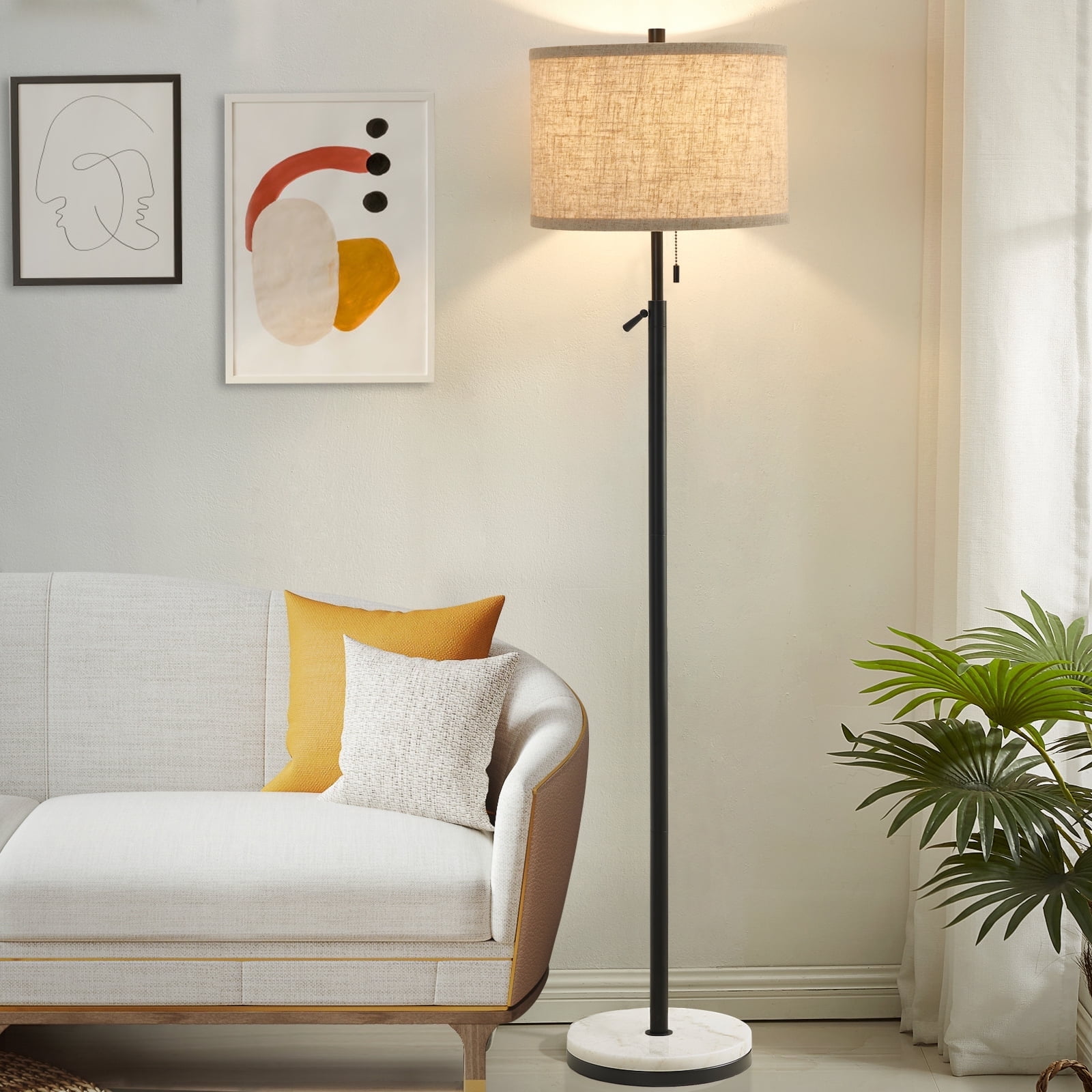 NATYSWAN Modern Marble Floor Lamp, Adjustable Height Standing Lamp with Pull Chain Switch (Black, 64 in) fhr71