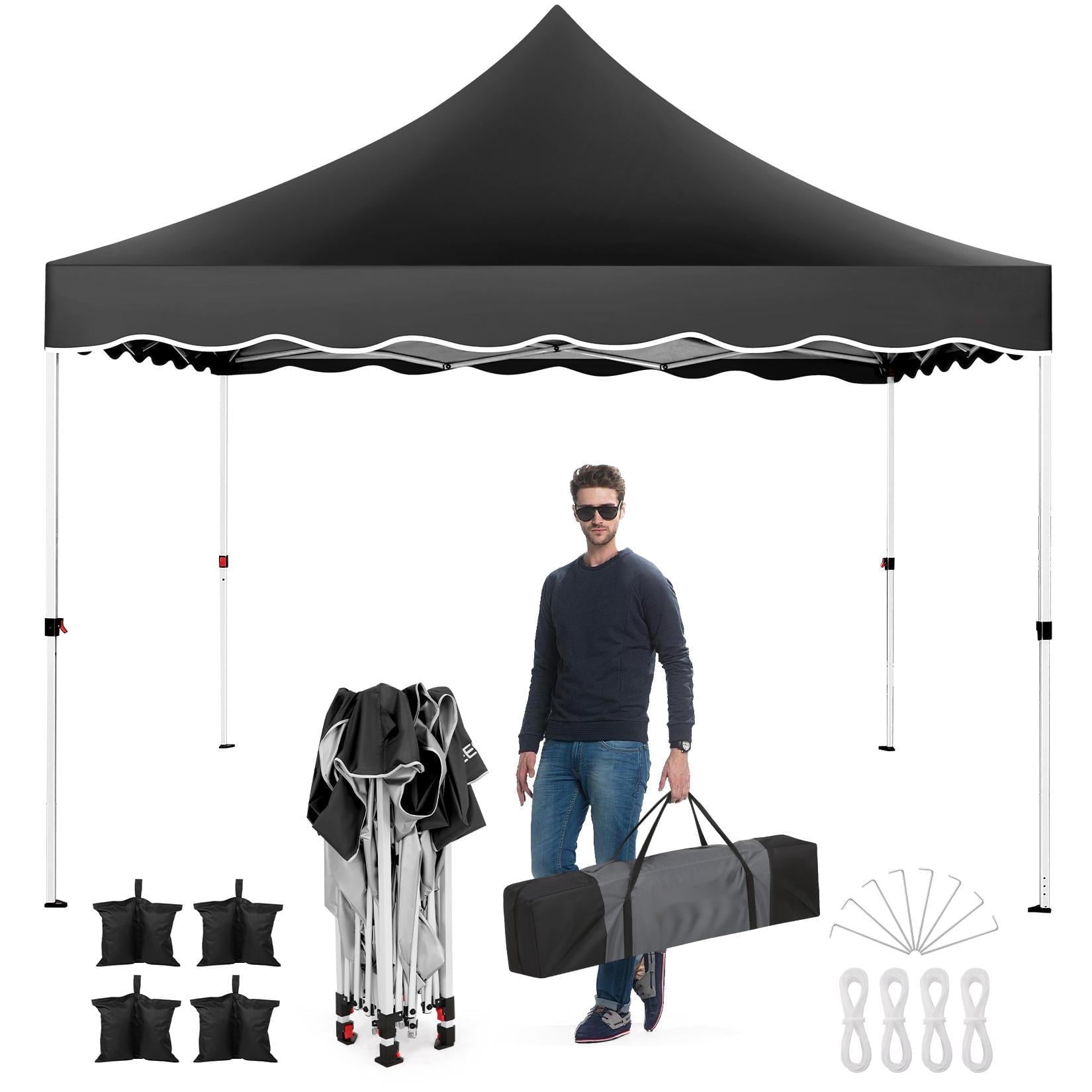 COBIZI 10x10 Pop Up Canopy Tent, Waterproof Instant Shelter with Sandbags & Stakes (Black, 10x10 ft) 3yw3n