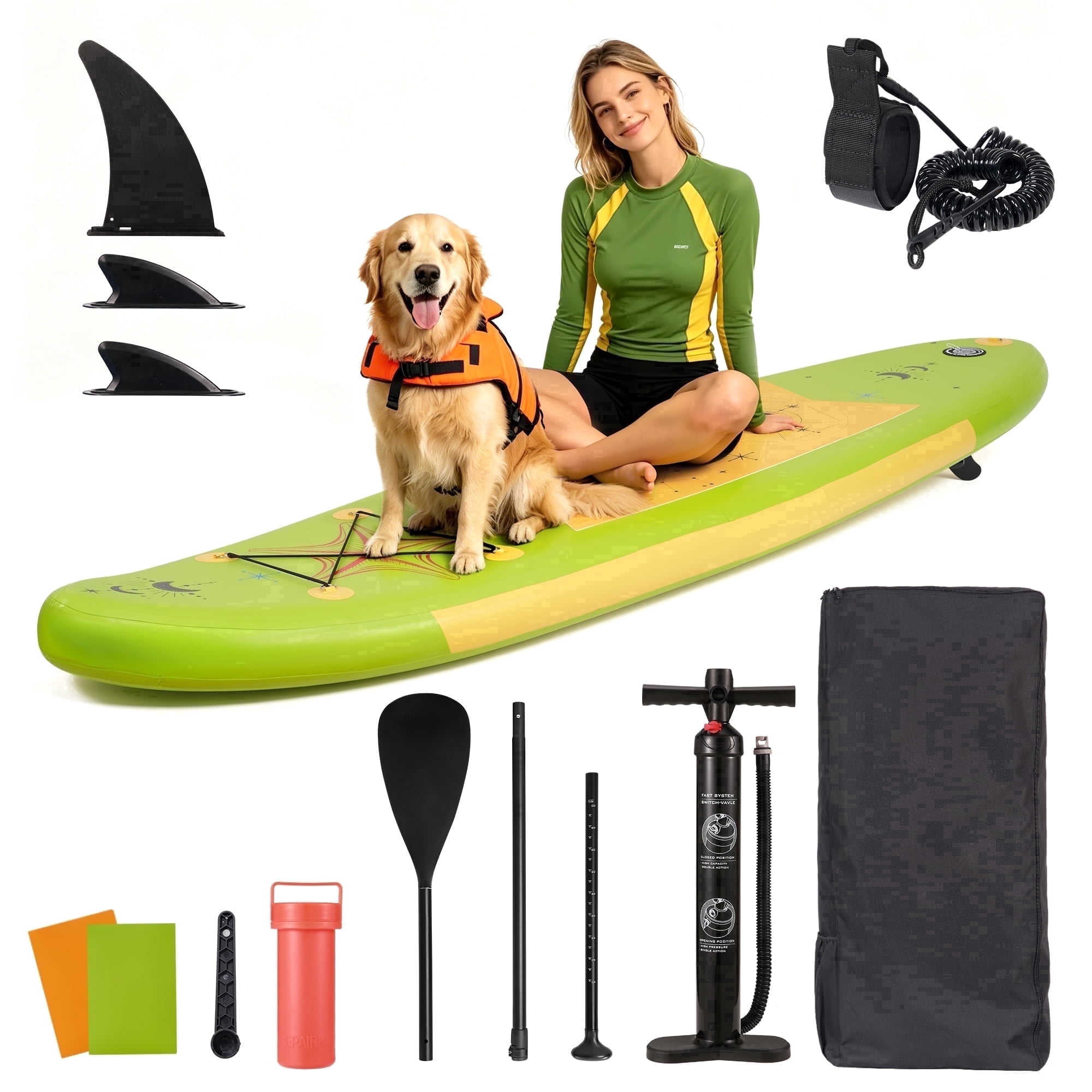 Naipo Inflatable Stand Up Paddle Board with Full SUP Accessories (Avocado Green, 10 ft) v8avu