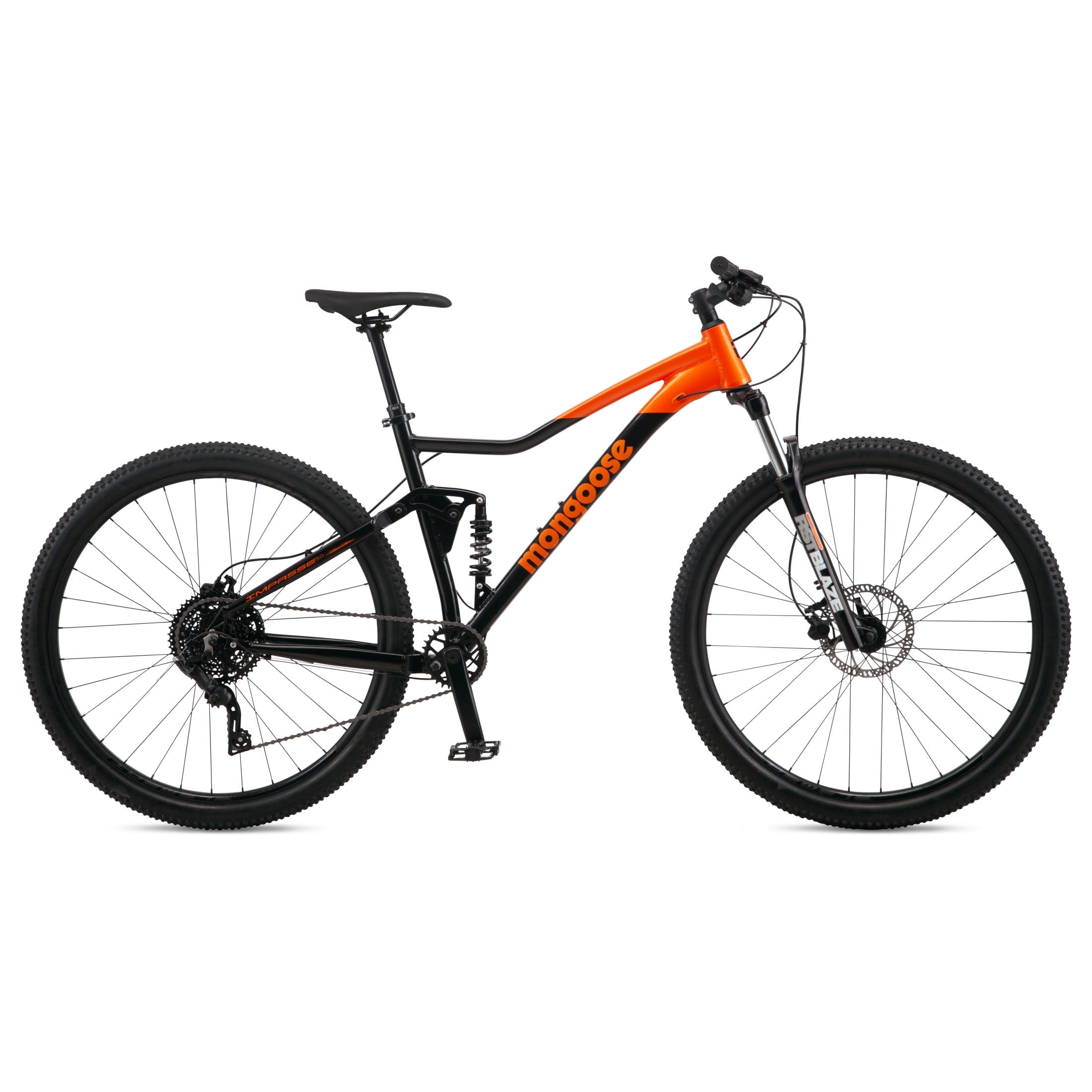 Mongoose Impasse 3.0 Dual Suspension Mountain Bike (Black/Orange, 29 in) 7zq5l