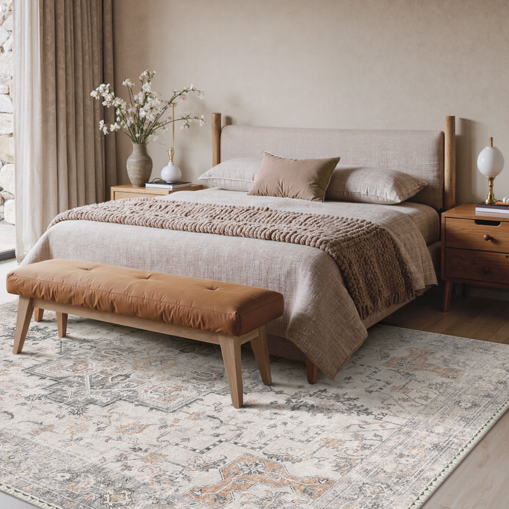 KUETH Modern Area Rug, Machine Washable Non-Slip Low Pile Carpet for Living Room and Bedroom (Light Taupe Brown, 8 ft x 10 ft) f6vvg