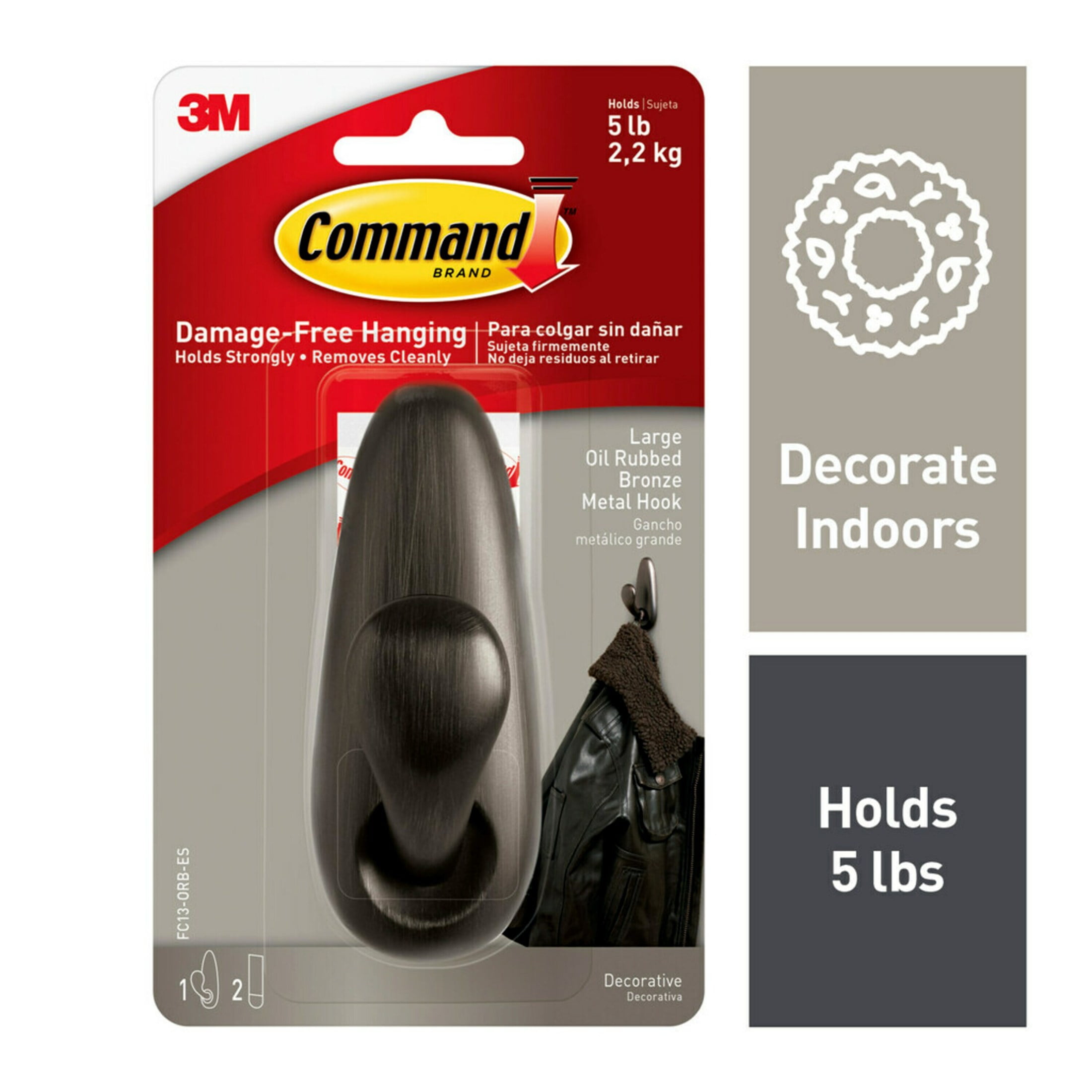 Command Forever Classic Large Metal Hook, Damage-Free Adhesive Wall Hanger, Oil Rubbed Bronze (1 Pack) q2nge