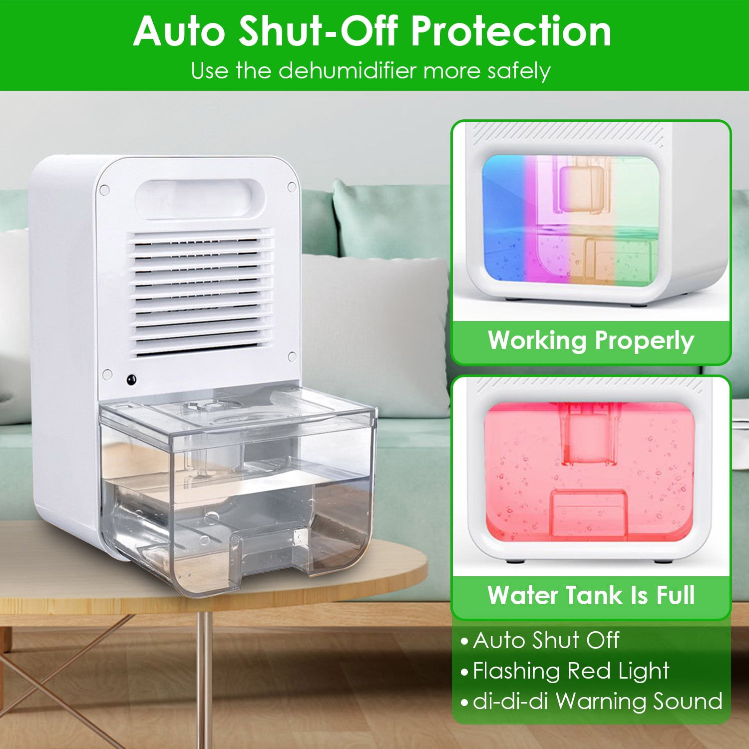 iMounTEK Portable Dehumidifier for Home, Quiet Small Room Moisture Remover with Auto Shut-Off and 7-Color LED (White, 37 fl oz) o4xcs