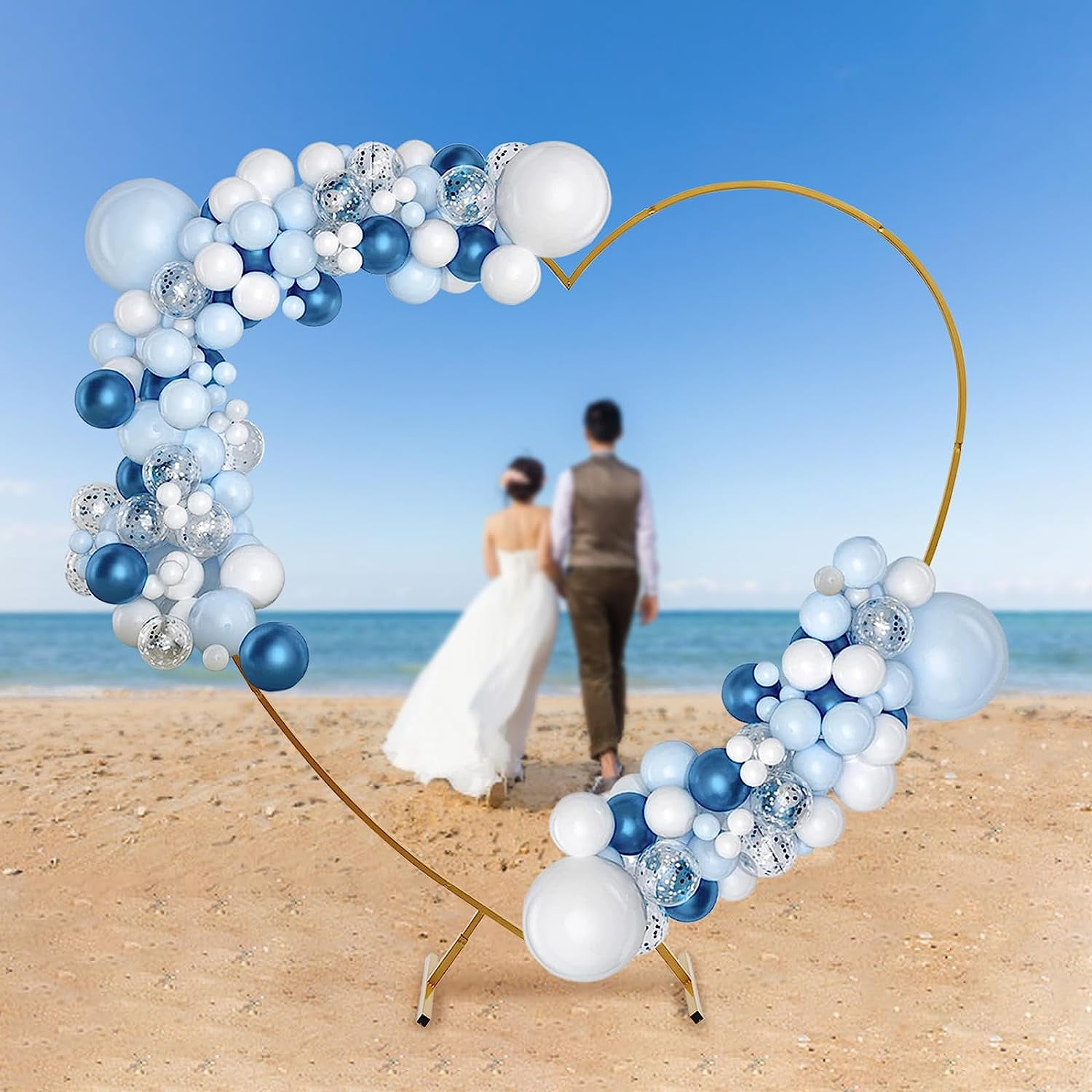 Generic Heart Shape Wedding Arch Frame, Metal Balloon Arch Kit for Party Decor and Garden Trellis (Gold, 79.2 in x 82.7 in) 5g8cb