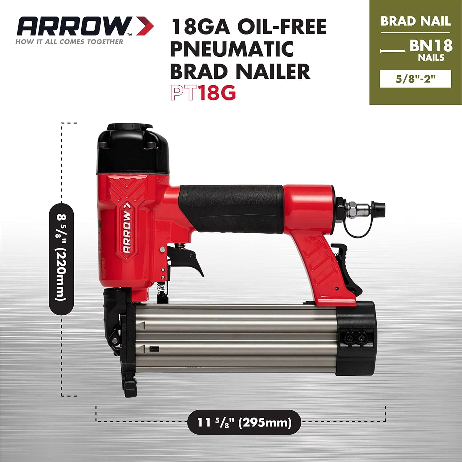 Arrow PT18G 18 Gauge Pneumatic Brad Nail Gun (Oil-Free, Professional Grade) js16y