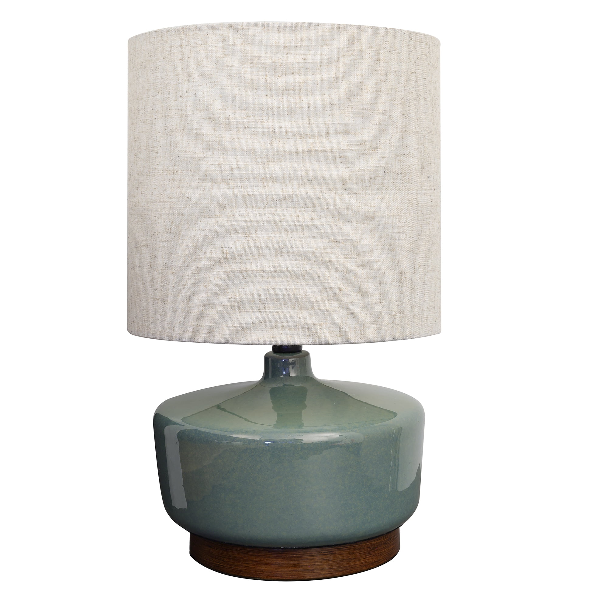 Better Homes & Gardens Modern Mid-Century Ceramic Table Lamp with Wood Base (Deep Green, 17 in) x50hl