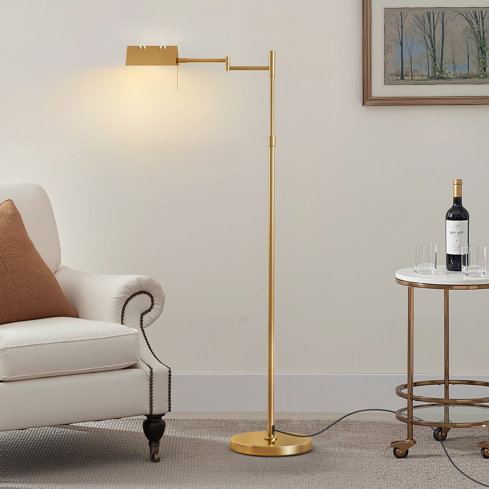 Dbuoem Dimmable LED Floor Lamp, Adjustable Swing Arm Reading Light with 3 Color Temperatures (Black, 55 in) wd0zm