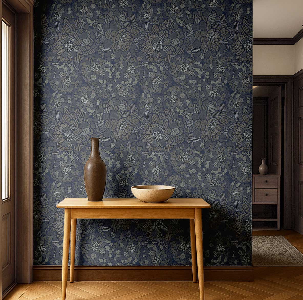 S4Sassy Peel and Stick Floral Wallpaper, Removable Vinyl Wall Covering for Home Decor (Blue, 25 in x 120 in) 0k48k