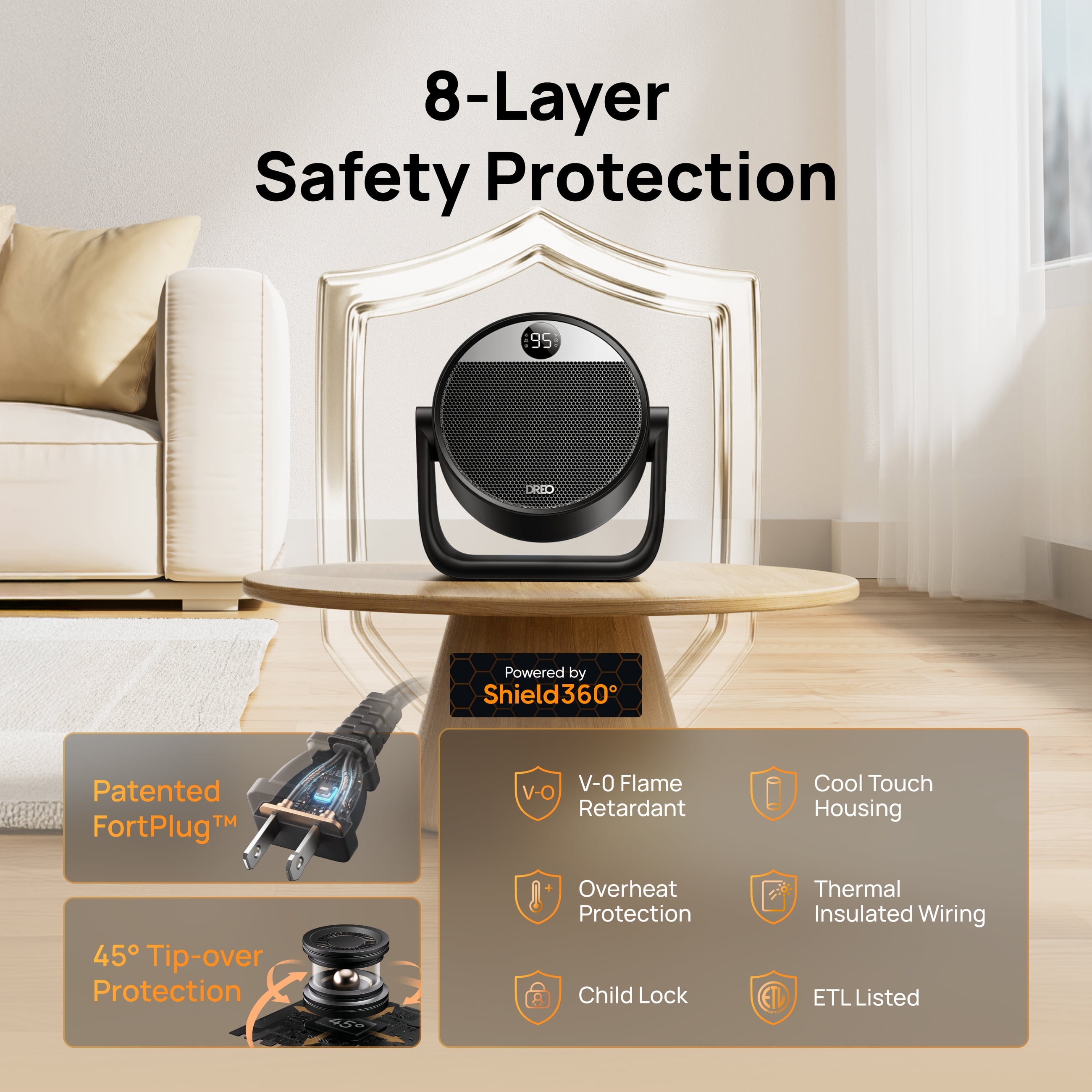 DREO Space Heater, Portable Electric Heater with 60° Tilt, Thermostat, Remote Control, 3 Modes (Black, 1500W) gbn69
