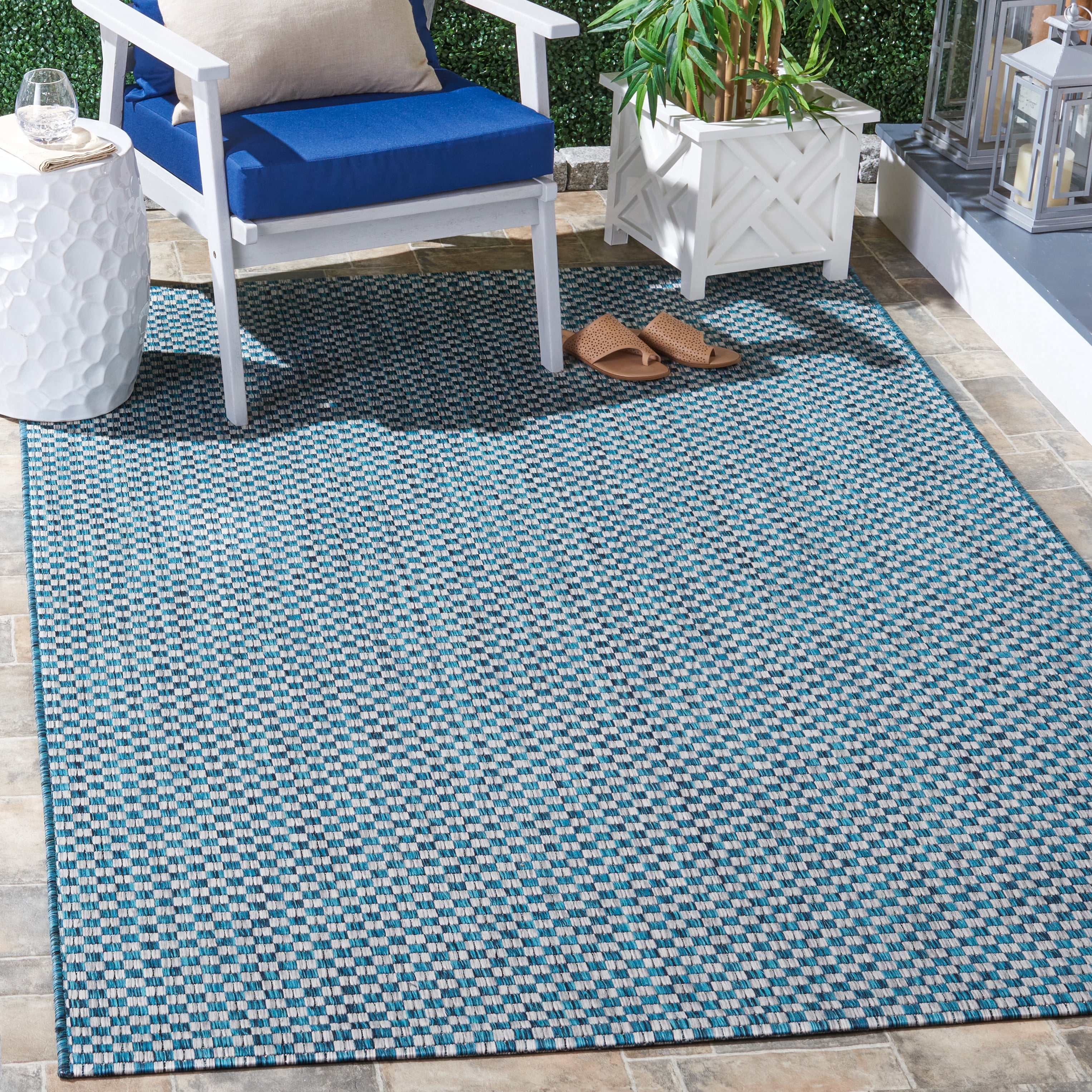 Safavieh Courtyard Blair Checkered Indoor/Outdoor Area Rug (Turquoise/Light Grey, 2 ft x 3.58 ft) d9t69