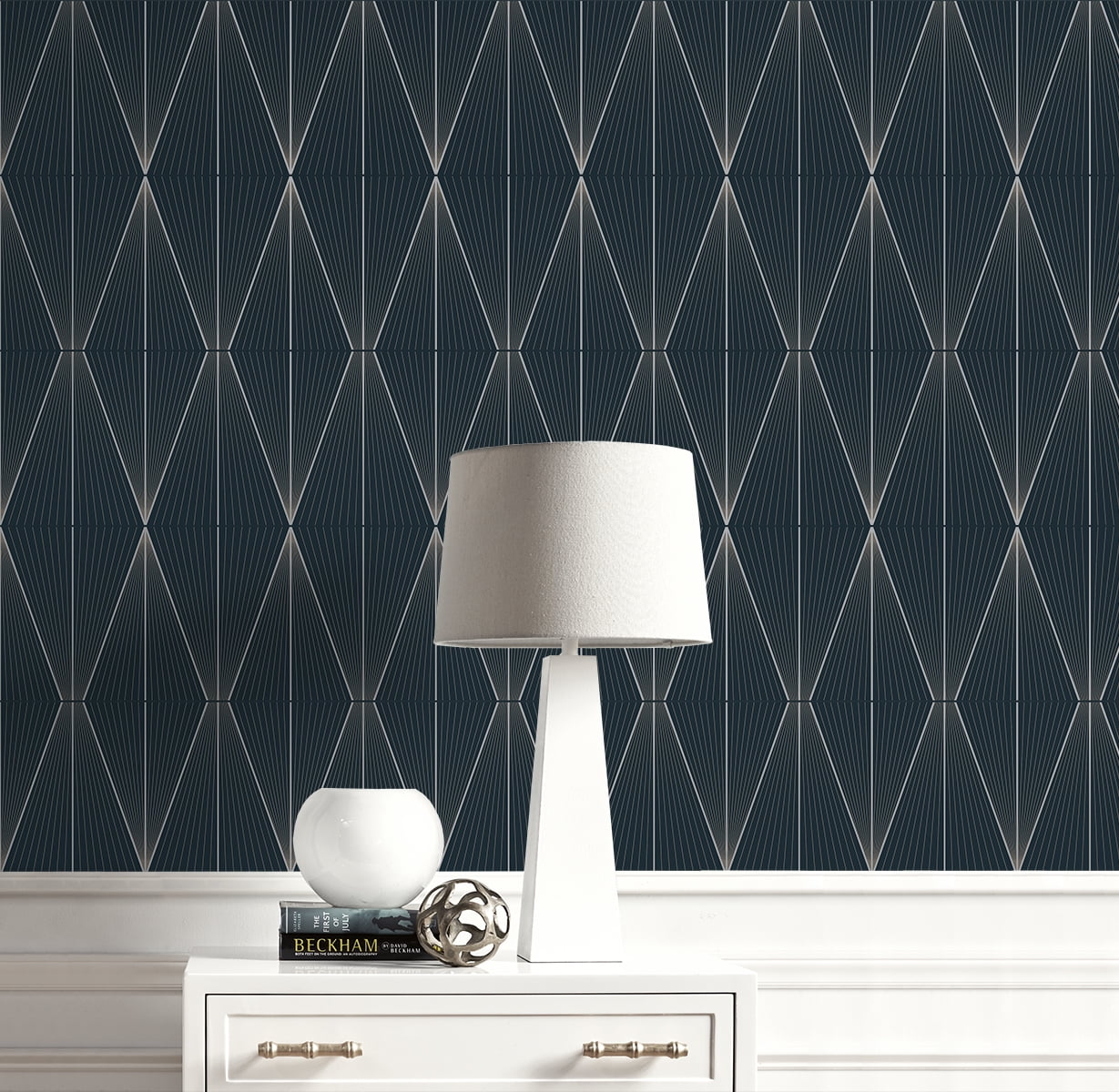 NextWall Geo Diamond Peel and Stick Wallpaper (Blue Denim and Pewter, 20.9 in. W x 18 ft. L) 5414i