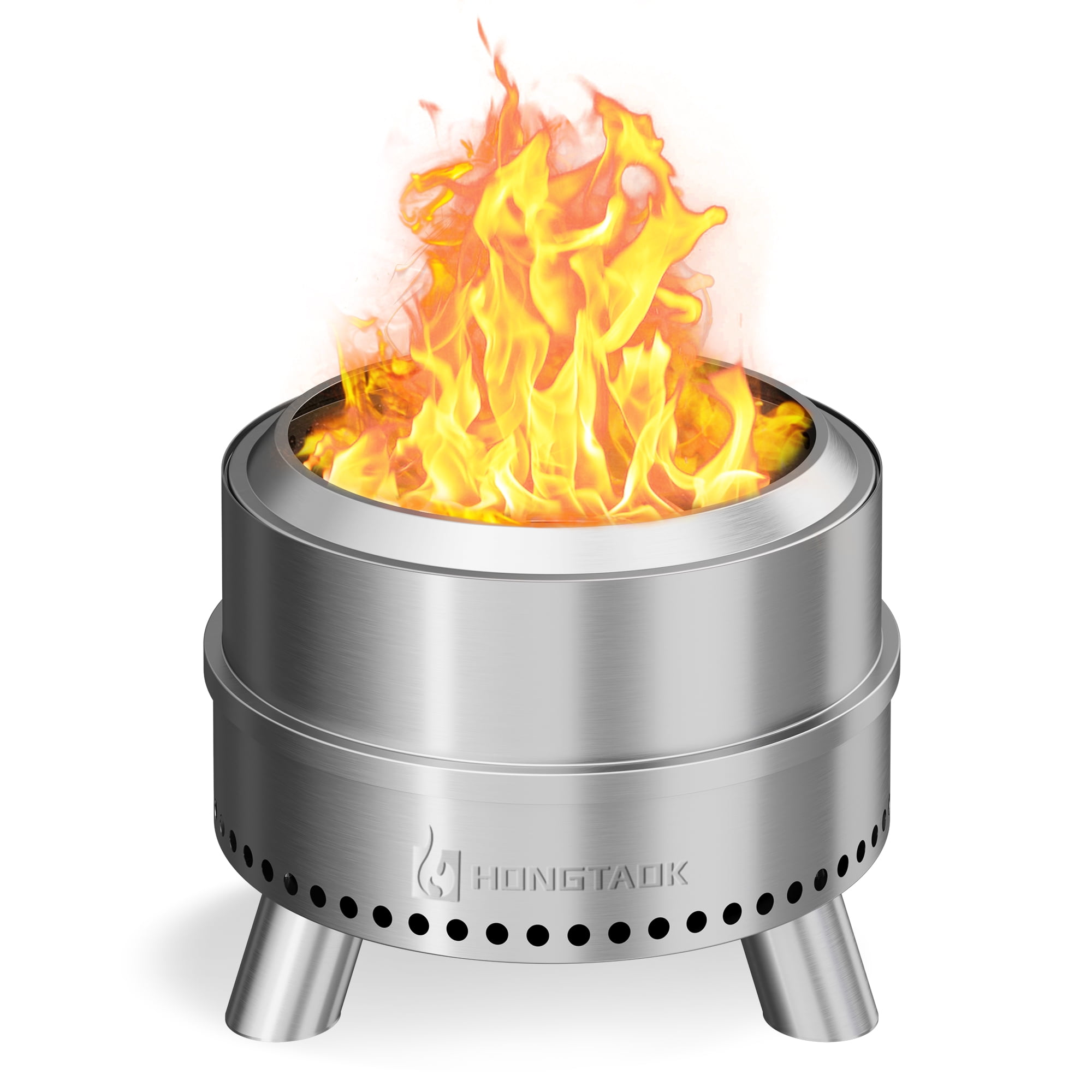 HongTaok 20 inch Portable Smokeless Fire Pit, Stainless Steel Outdoor Wood Burning Stove with Waterproof Cover and Poker (Silver, 20 in) q2o9u