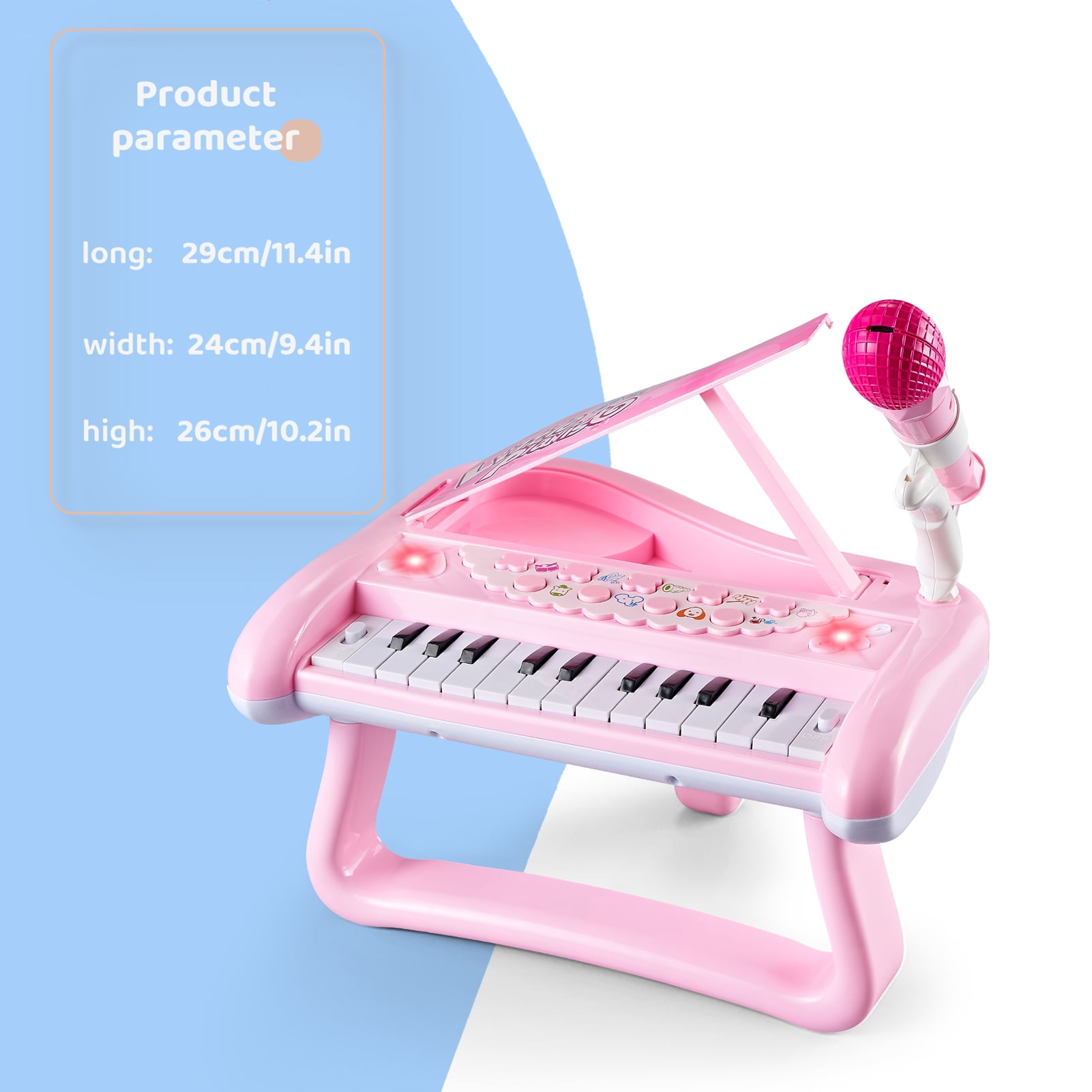 Tepear Musical Keyboard Piano Toy for Toddlers, 22-Key Educational Instrument with Microphone (Pink, 15 in x 8 in) 61jsc