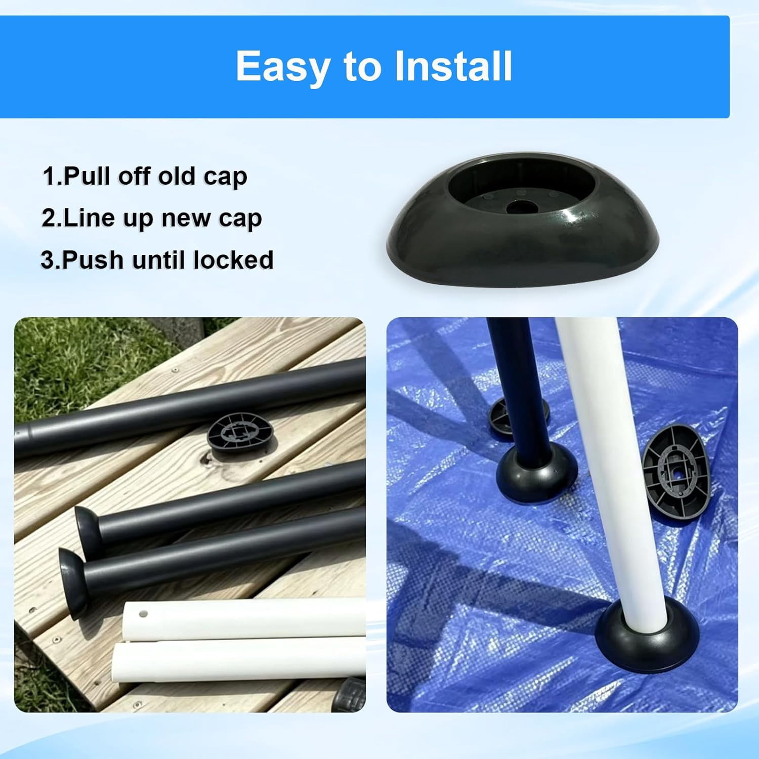 DADAMAII Pool Leg Cap Replacement for Bestway Steel Pro MAX & Power Steel Frame Pools (Black, 2 Pack) 88jrr