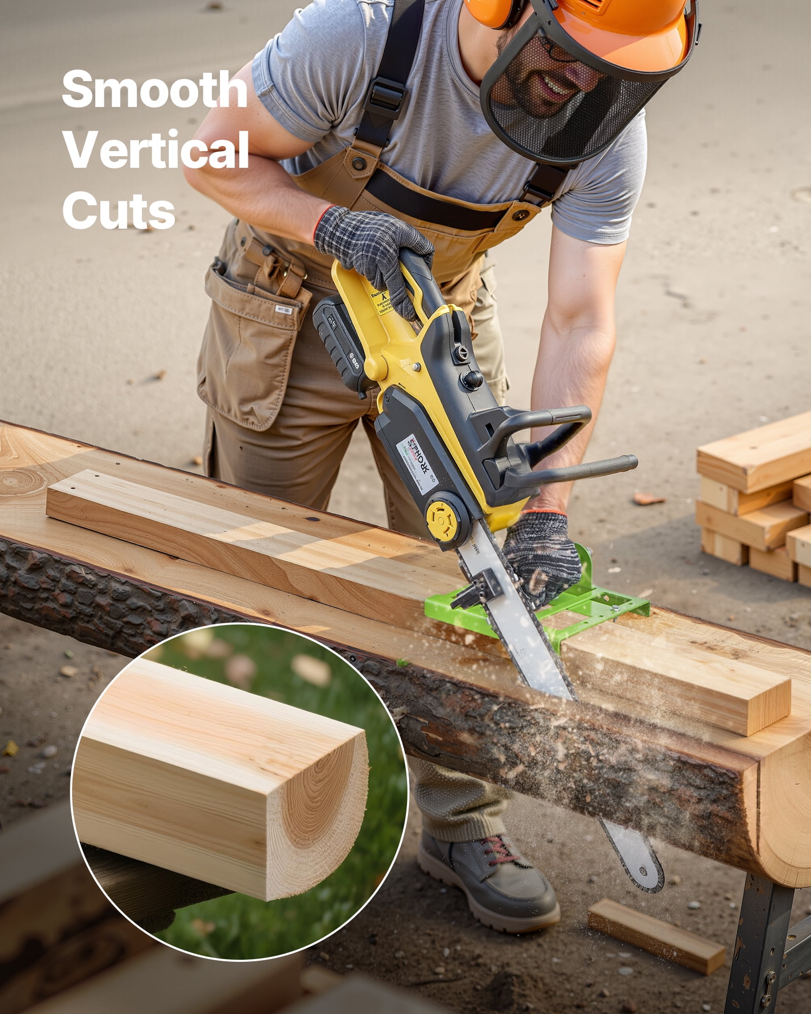 VEVOR Chainsaw Mill, Vertical Lumber Cutting Guide, Adjustable Timber Attachment for Woodworking (Green, 2-6 in Width) rq9tp
