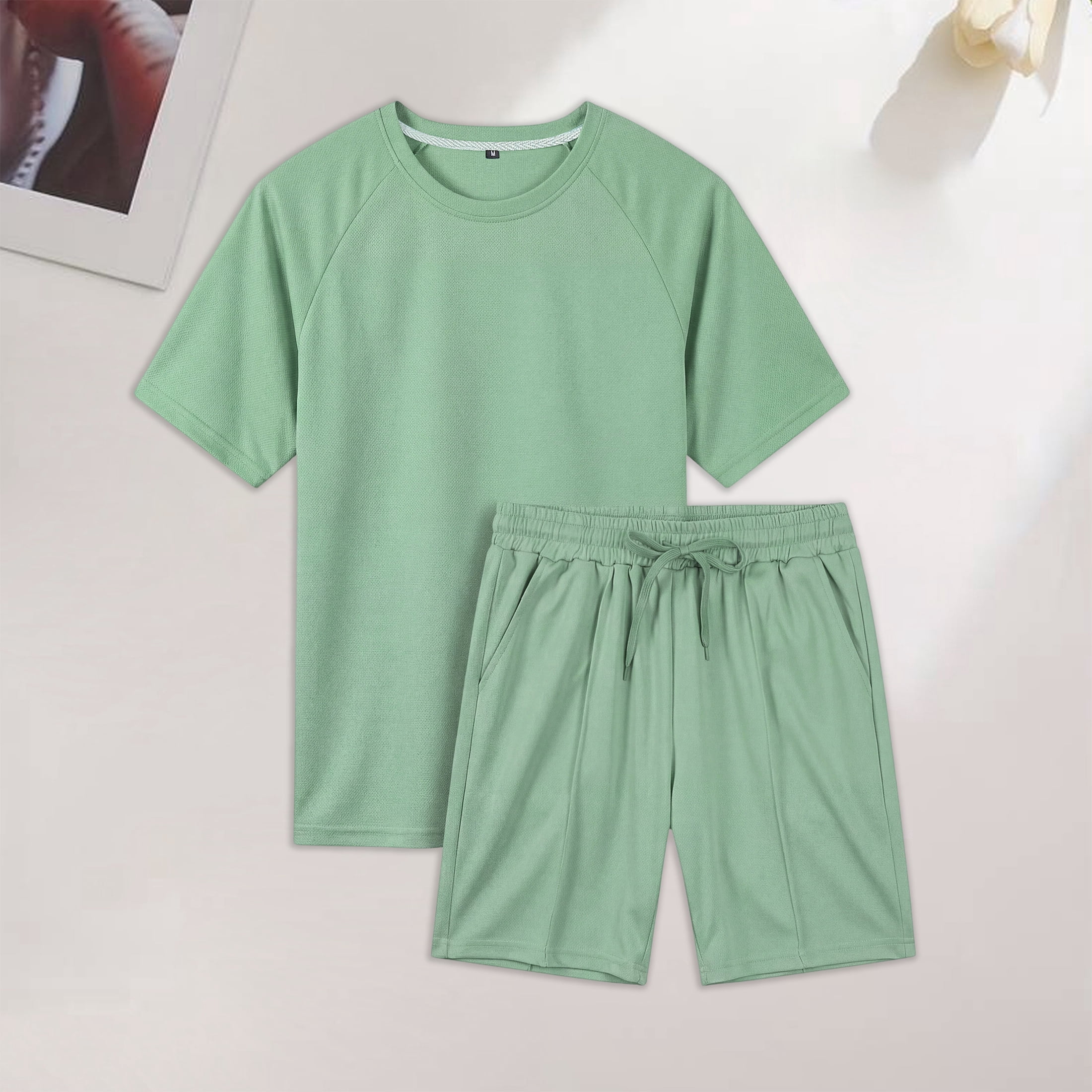 GINGTTO Men's 2 Piece Summer Athletic Workout Set (Green, XL) 6an8a