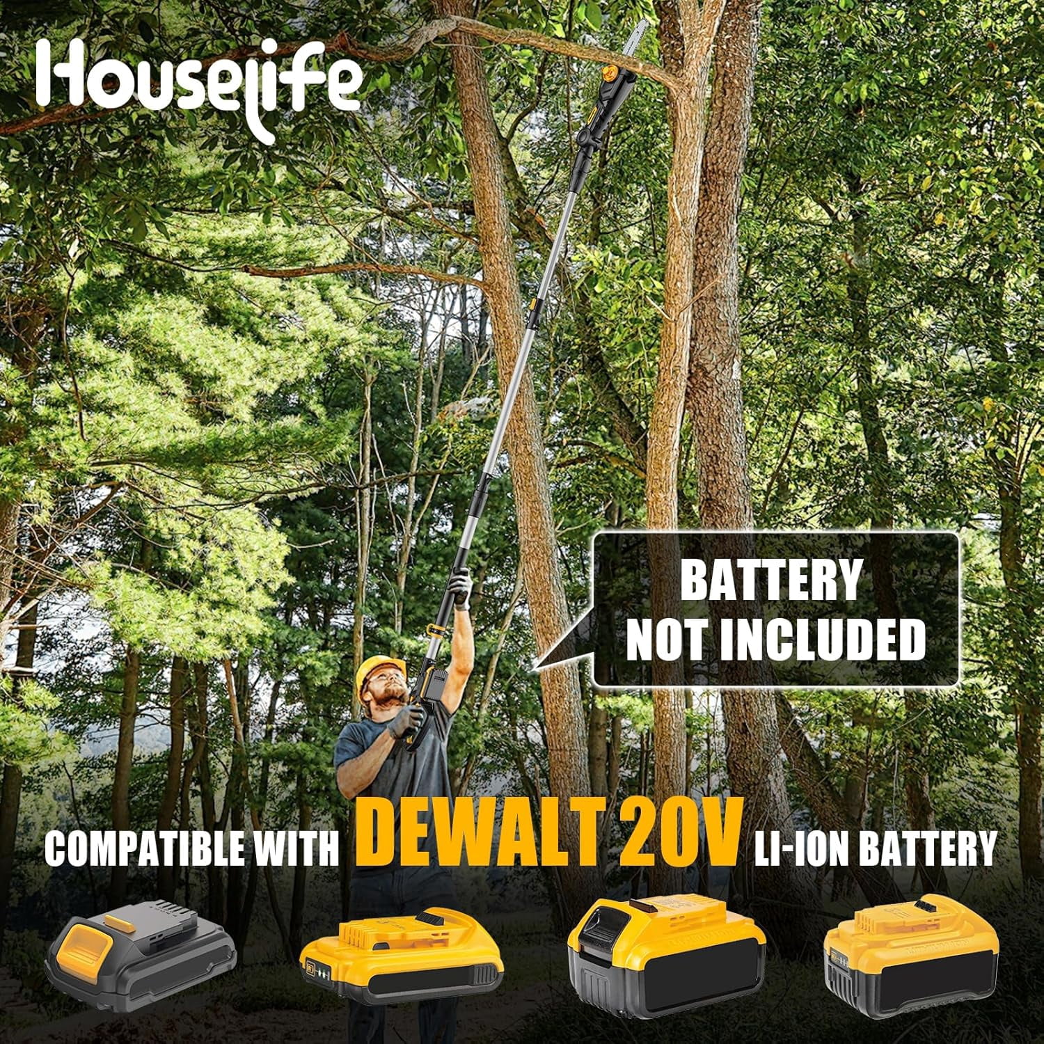 Generic Cordless Pole Saw for Dewalt 20V Max Battery, 14.8ft Reach Telescopic Electric Chainsaw with 4-Angle Adjustable Head (8 in, Tool Only) zgg36