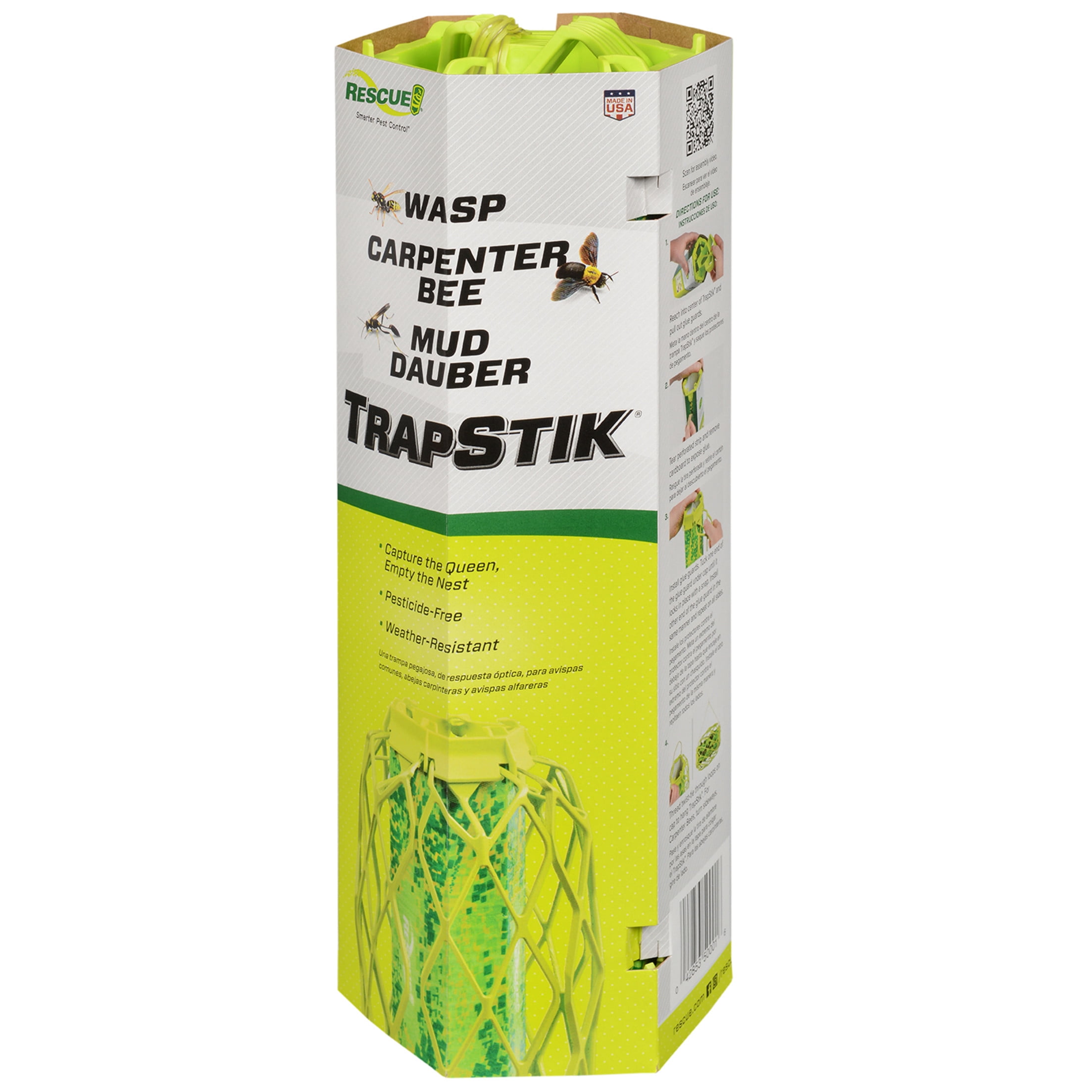 RESCUE! Outdoor Hanging TrapStik for Wasps, Mud Daubers, and Carpenter Bees (1 Pack) 3eueo
